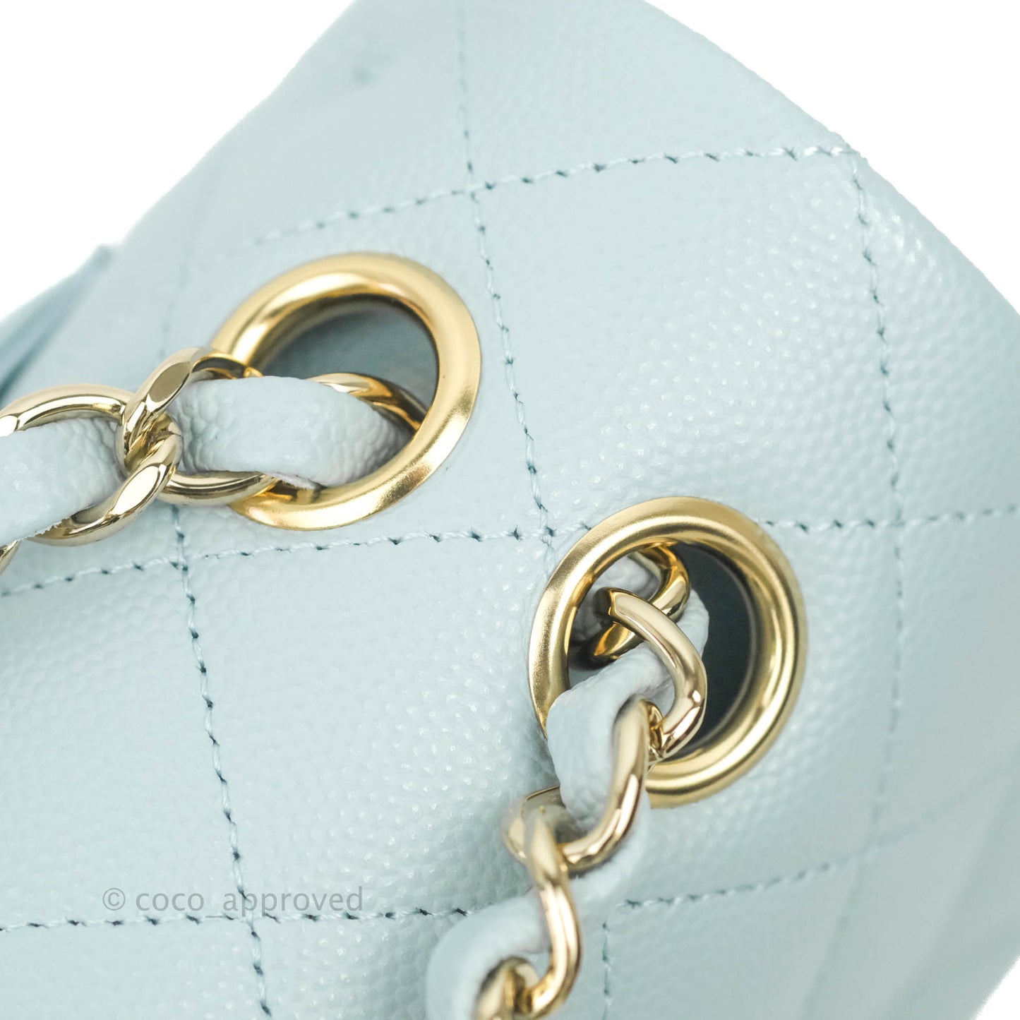 Chanel Small Classic Quilted Flap Light Blue Caviar Gold Hardware