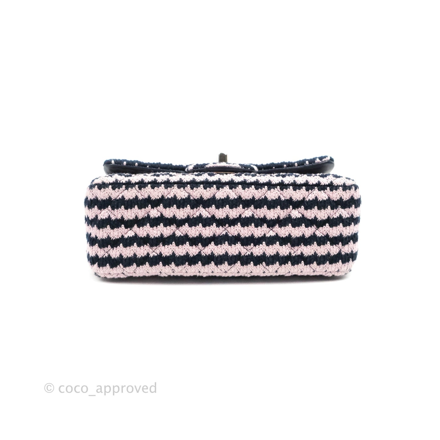 Chanel Mini Rectangular Flap Bag Navy Pink Striped Tweed Silver Hardware