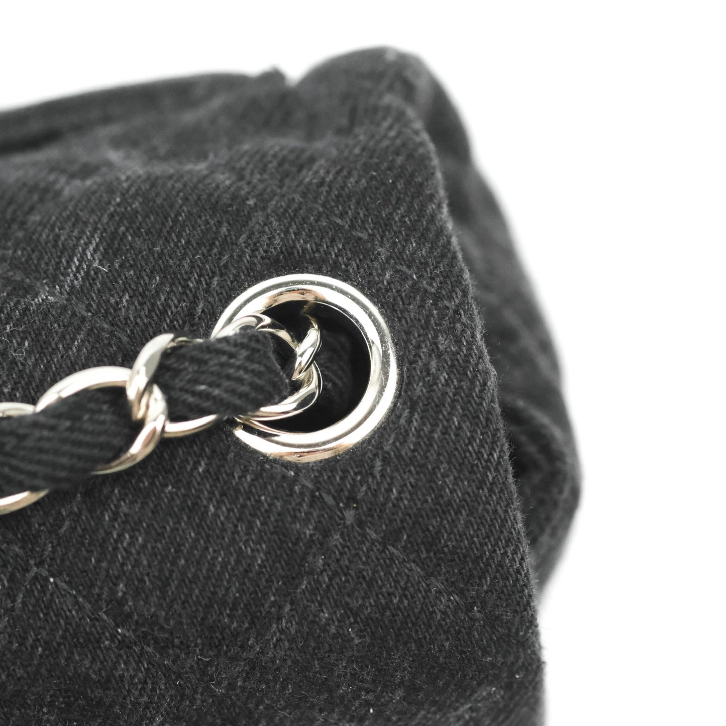 Chanel Quilted Mini Square Black Denim Silver Hardware