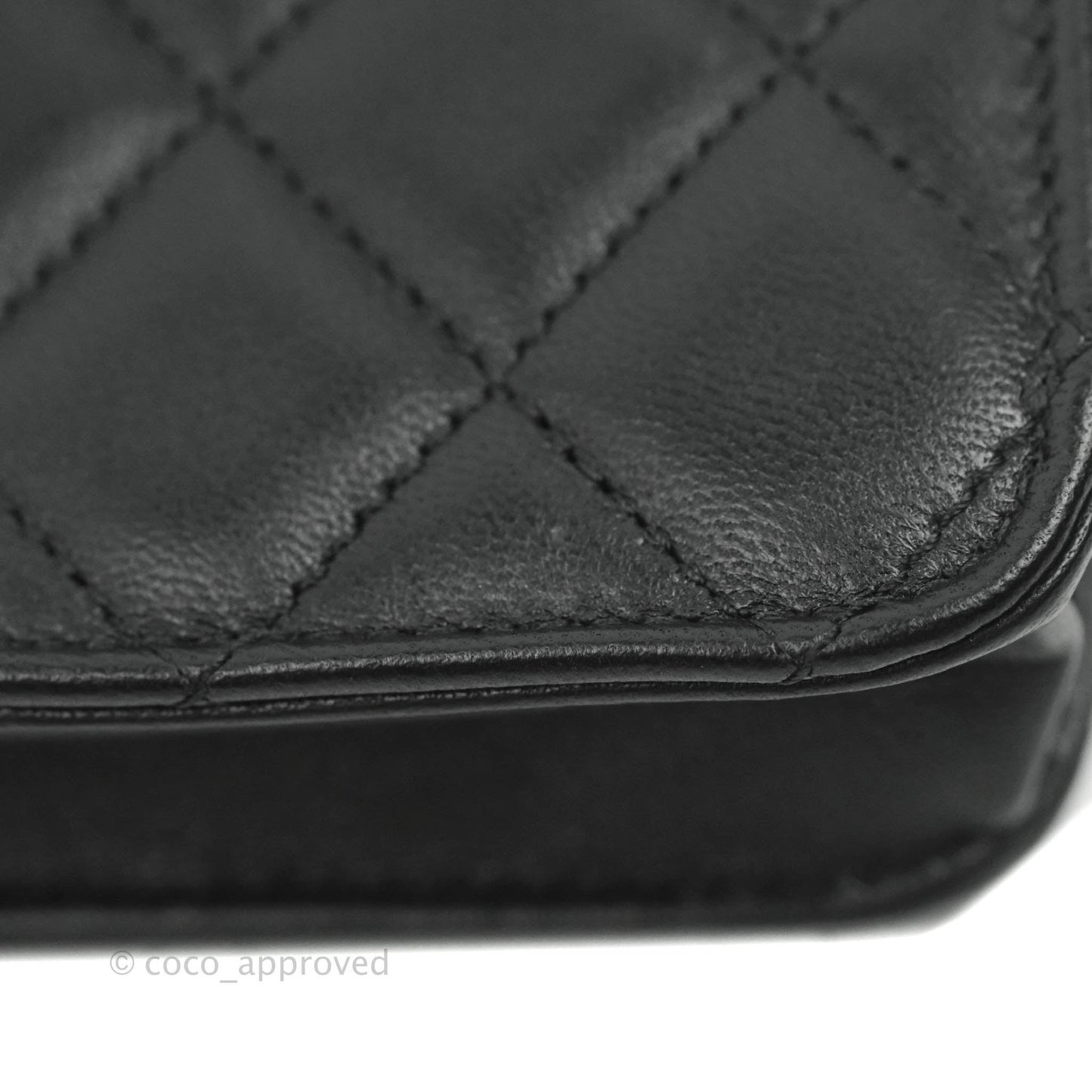 Chanel Mini Handle Flap Coin Purse With Chain Black Lambskin Gold Hardware