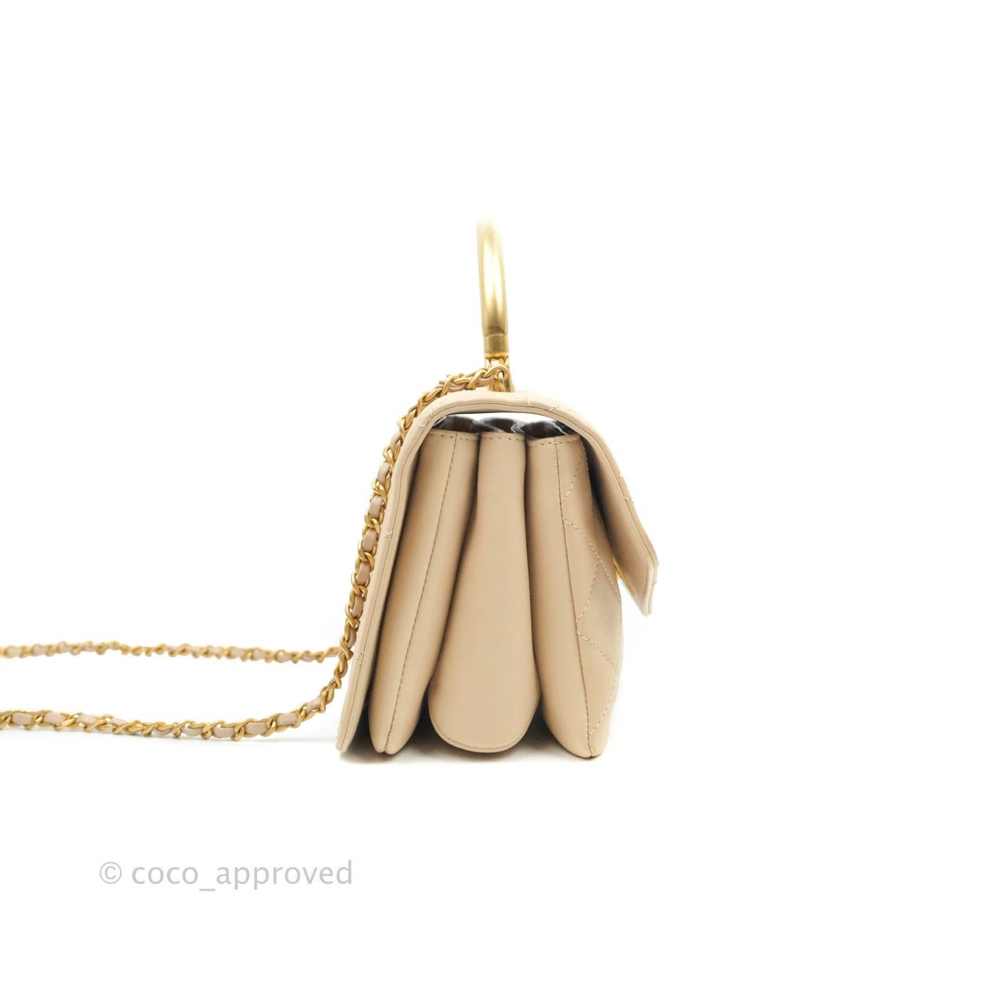 Chanel Small Gold Top Handle Bag Light Beige Lambskin Aged Gold Hardware