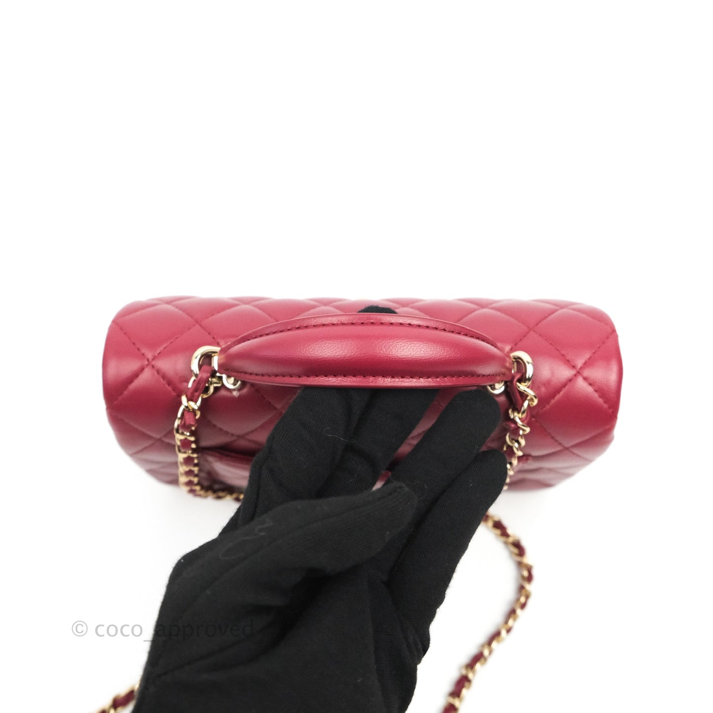 Chanel Top Handle Mini Rectangular Flap Bag Burgundy Lambskin Gold Hardware