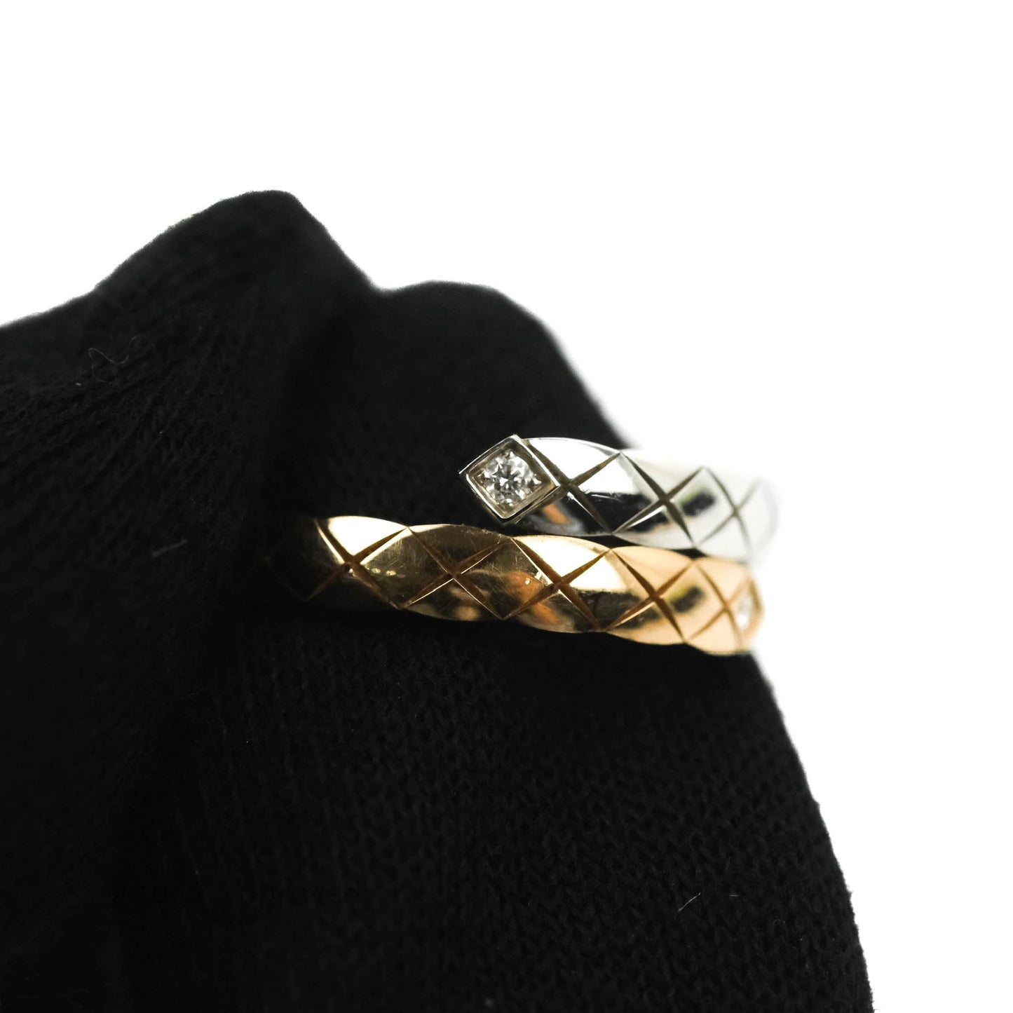 Chanel Crystal Coco Crush Toi Et Moi Ring 18K White & Beige Gold Size 52