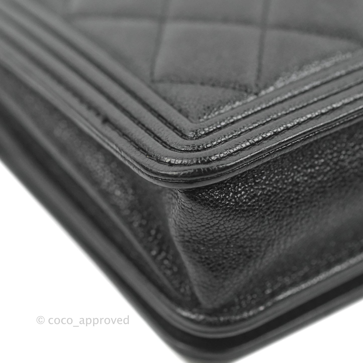 Chanel Quilted Boy Wallet on Chain WOC Black Caviar Aged Gold Hardware
