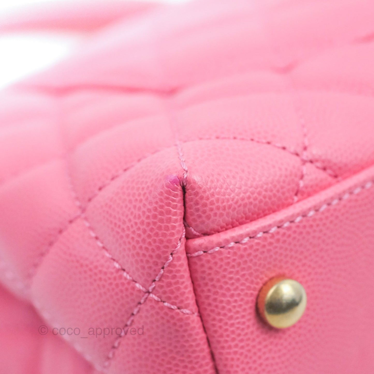 Chanel Small Coco Handle Quilted Pink Caviar Aged Gold Hardware Lizard Embossed Handle