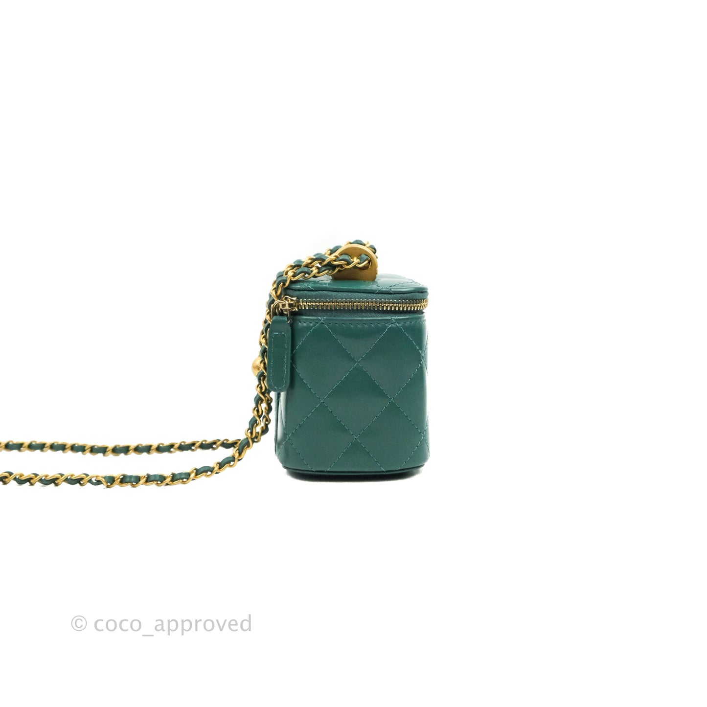 Chanel Quilted Mini Perfect Fit Vanity With Chain Calfskin Pine Green Aged Gold Hardware