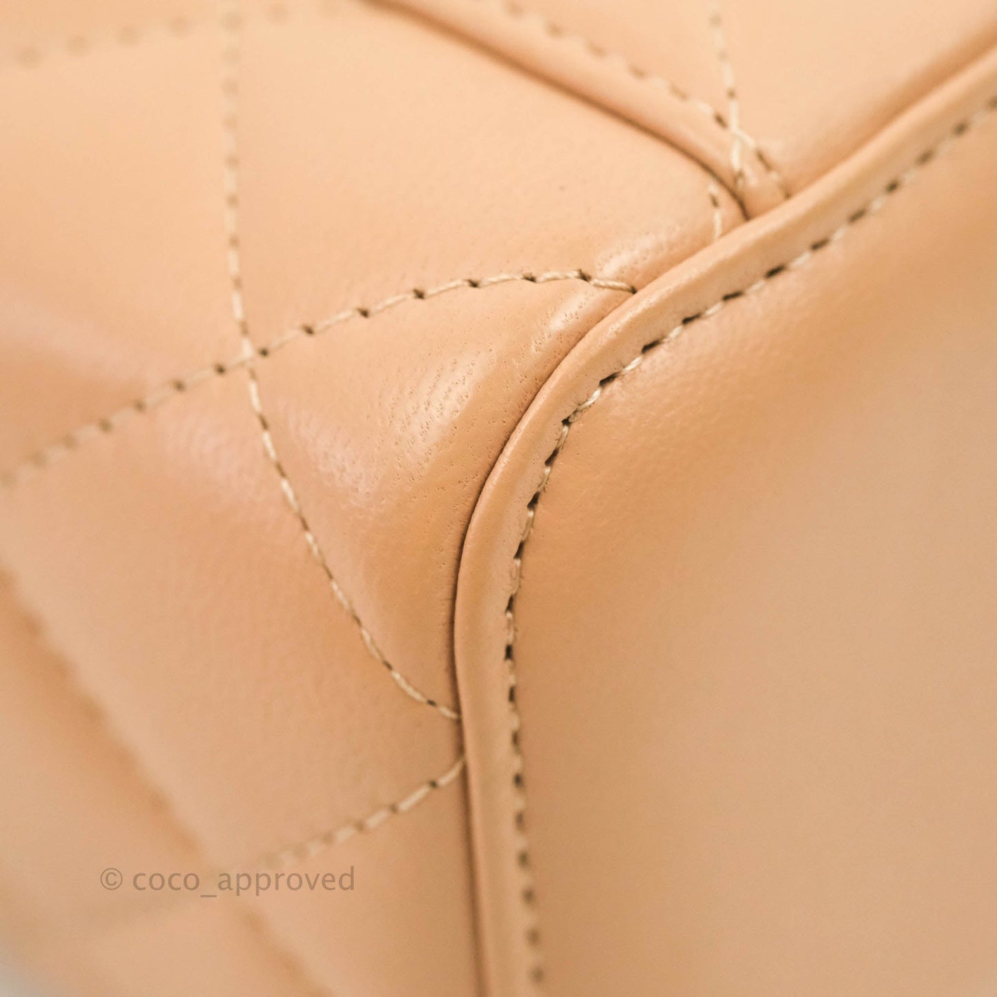 Chanel Mini Top Handle Vanity With Chain Beige Lambskin Aged Gold Hardware