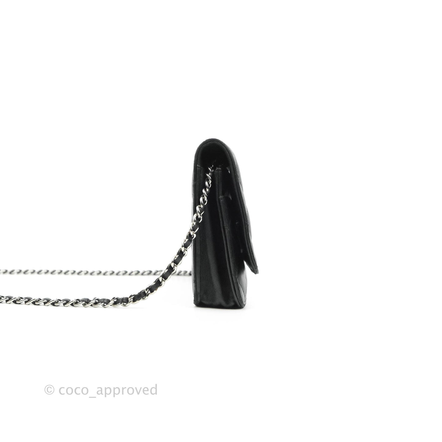Chanel Classic Wallet On Chain Black Lambskin Silver Hardware