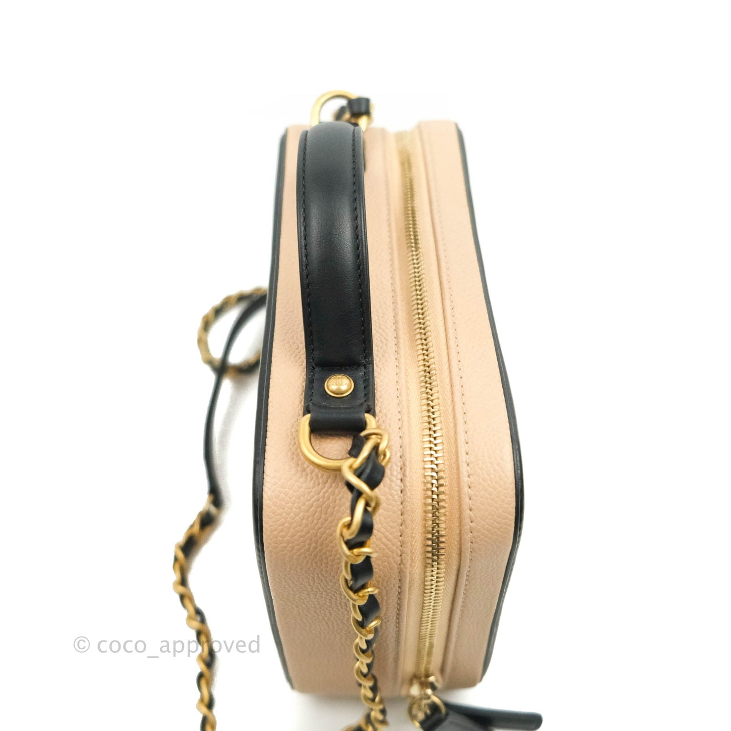 Chanel Quilted Medium CC Filigree Vanity Case Beige Caviar Gold Hardware