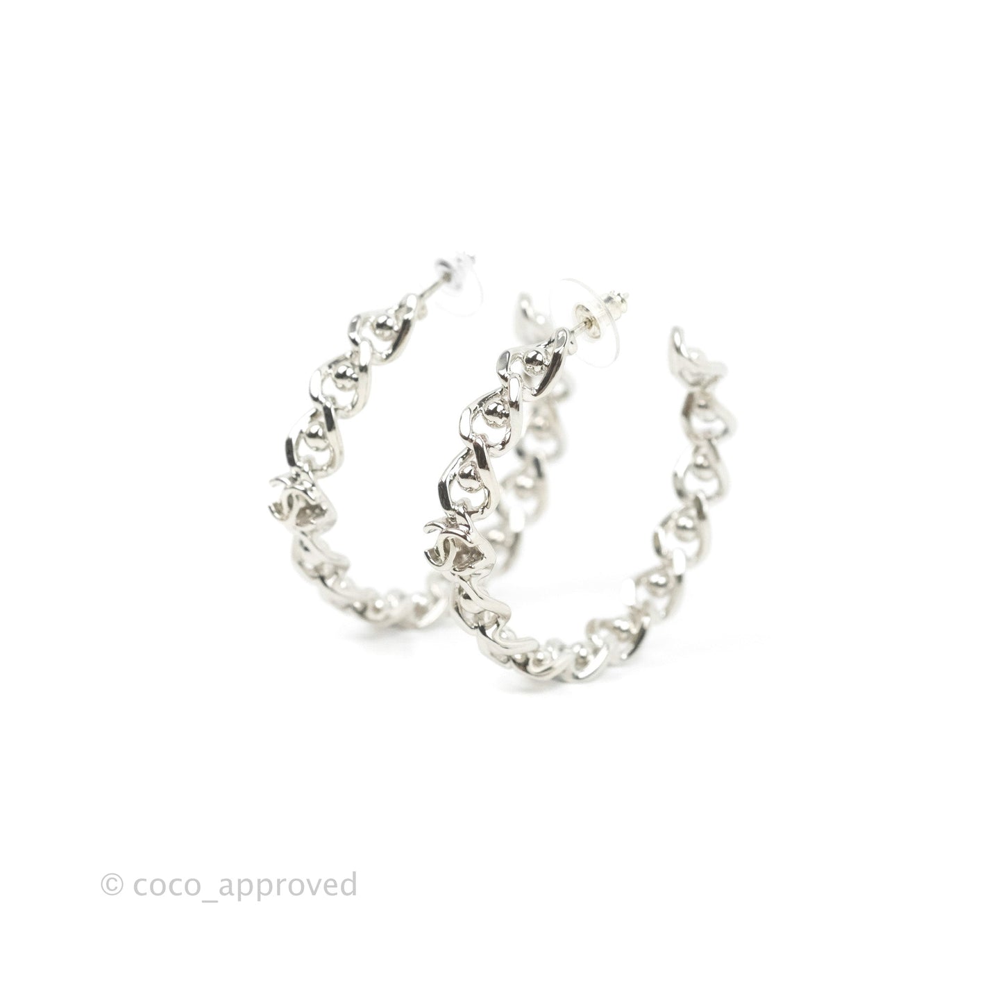 Chanel CC Chain Hoop Earrings Silver Tone 22A