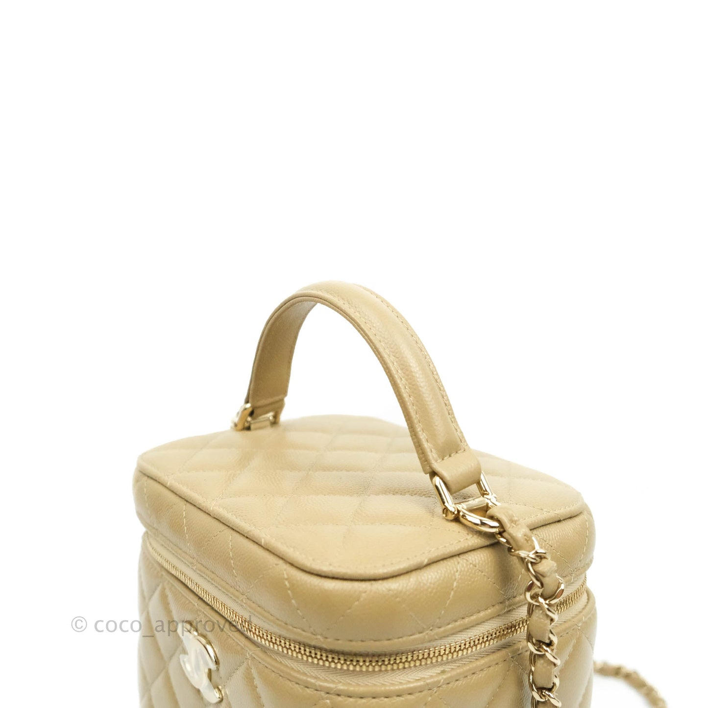 Chanel Small Quilted Top Handle Vanity Case Dark Beige Caviar Gold Hardware