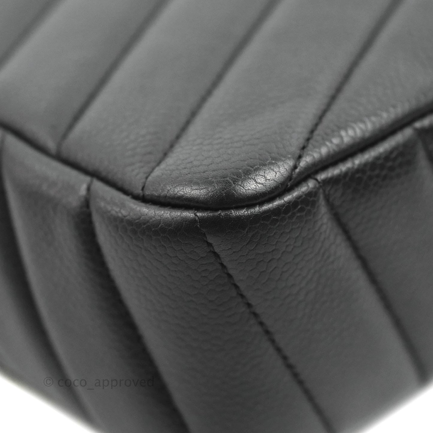 Chanel Medium Chevron Quilted Flap Black Grained Calfskin Silver Hardware