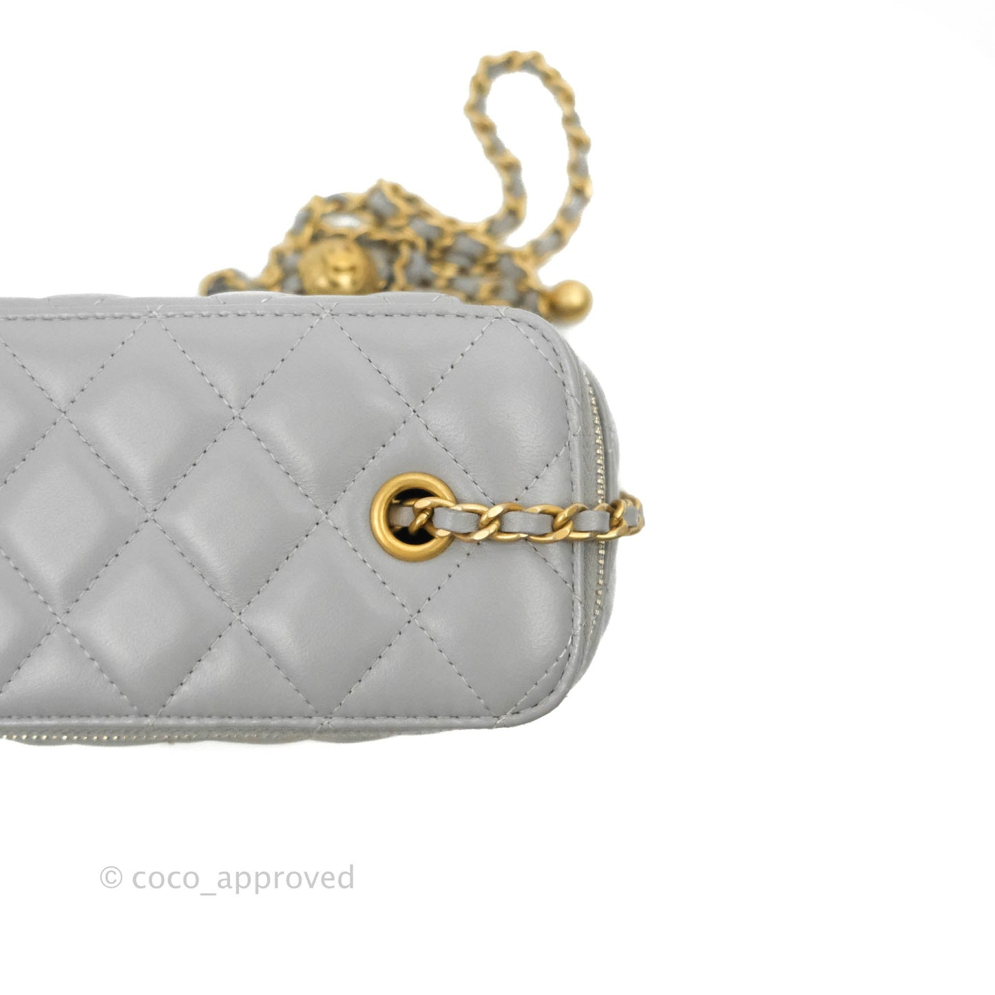 Chanel Vanity with Pearl Crush Chain Grey Lambskin Aged Gold Hardware