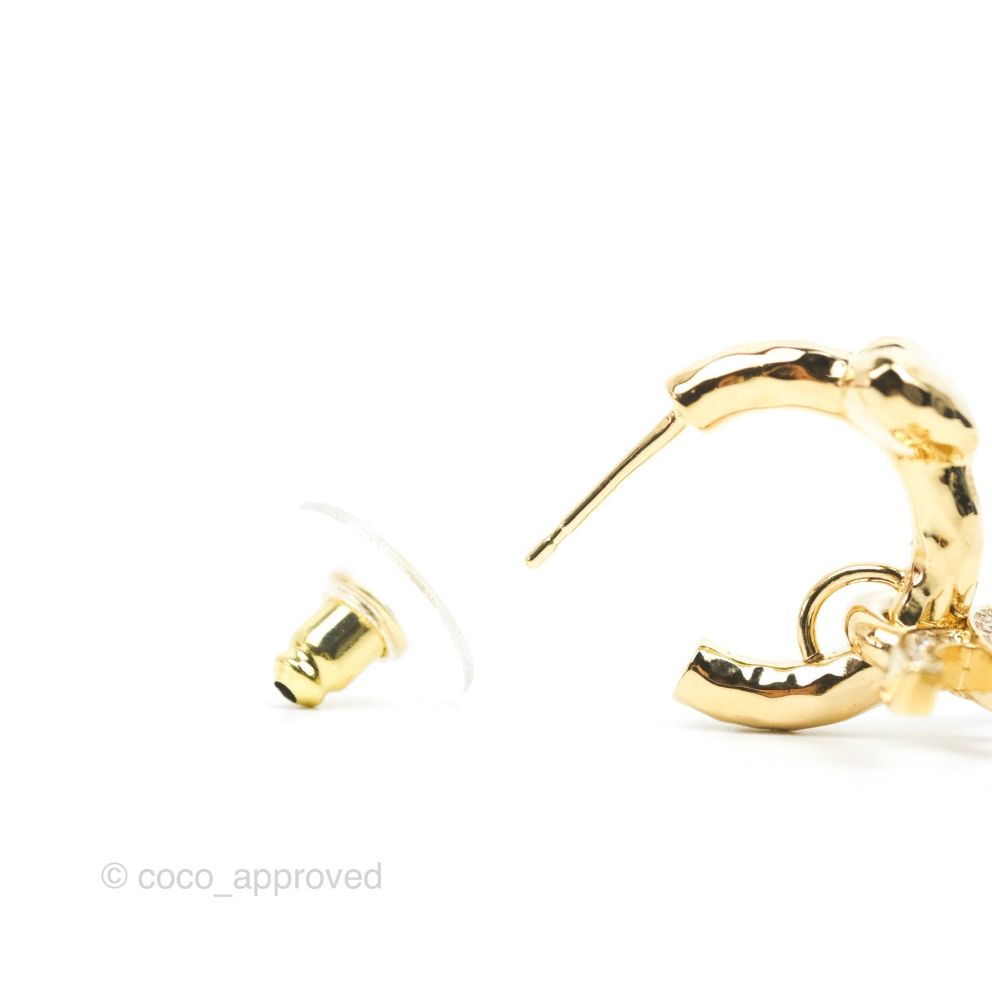 Chanel Heart Crystal CC Drop Hoop Earrings Gold Tone 23P