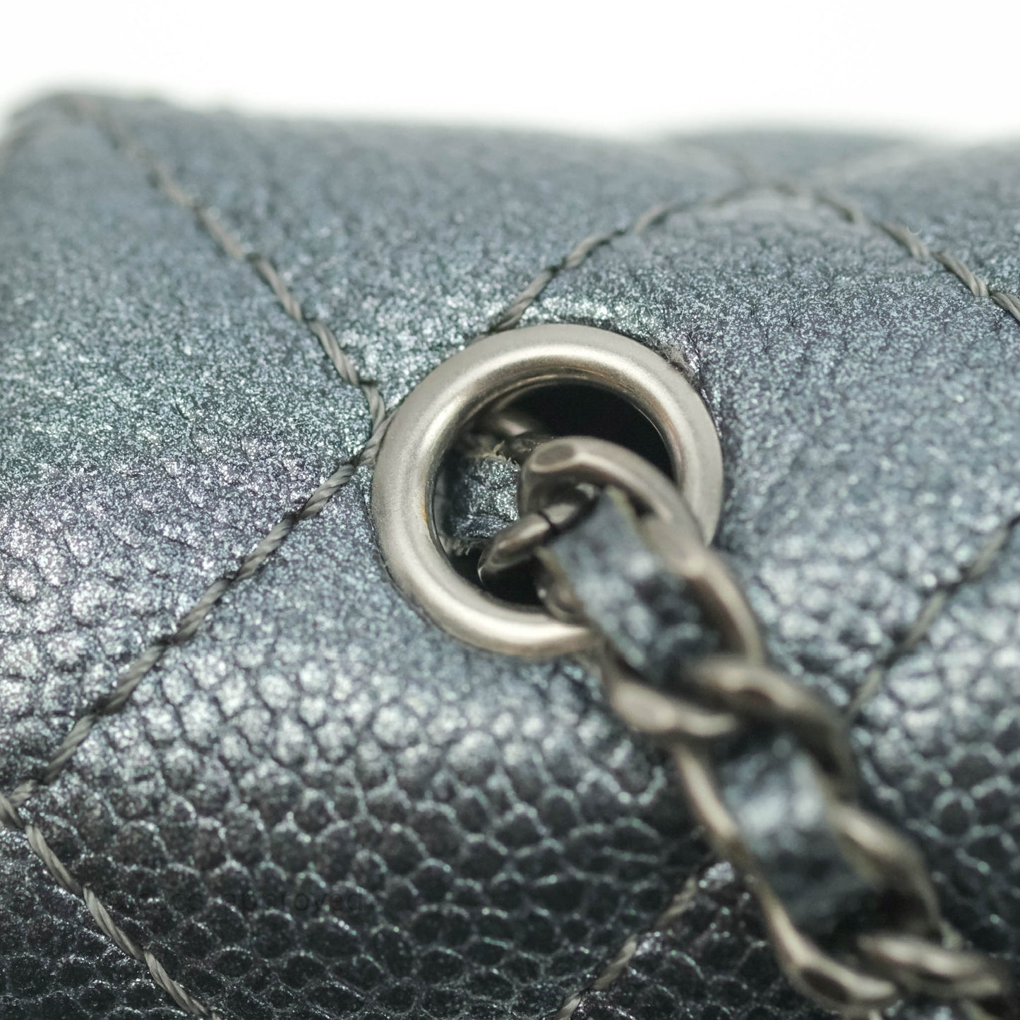 Chanel Quilted Extra Mini Rectangular Flap Metallic Dark Grey Caviar Ruthenium Hardware