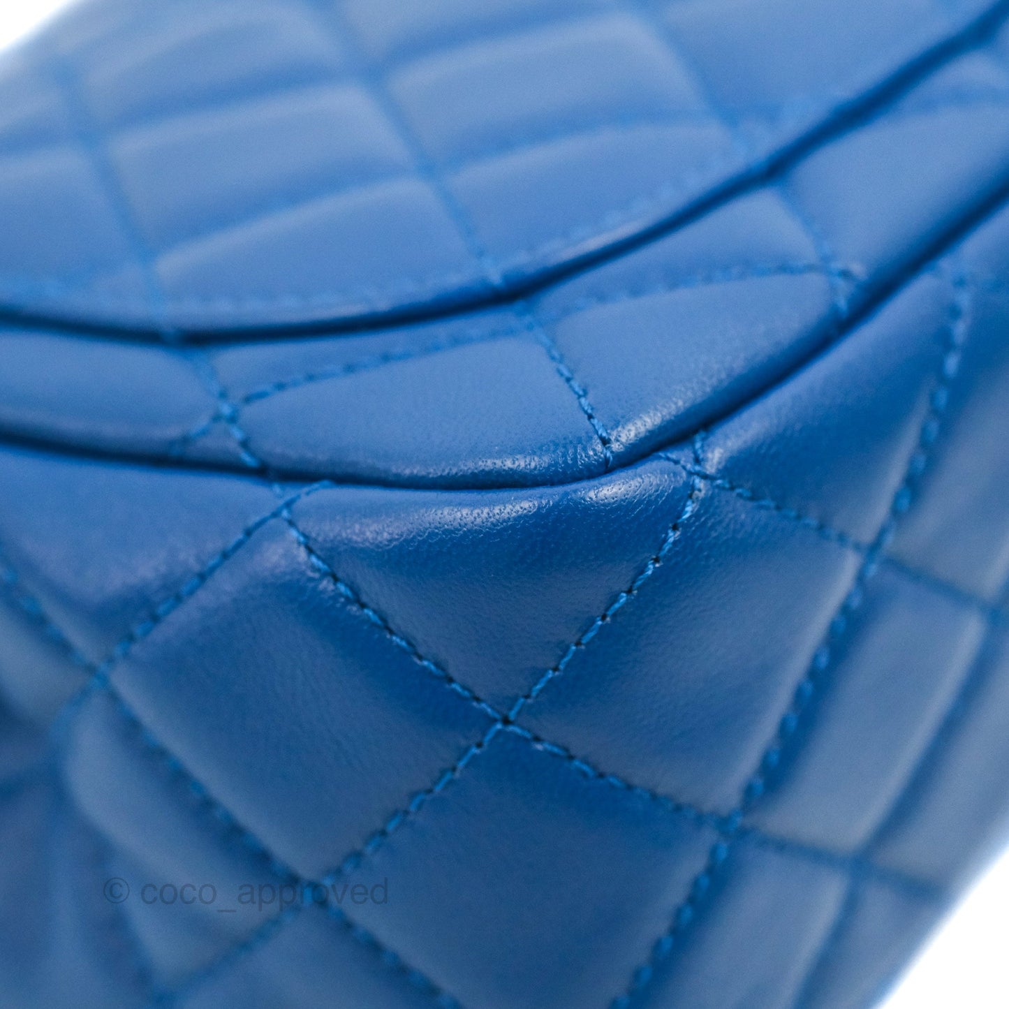 Chanel Mini Square Pearl Crush Quilted Blue Lambskin Aged Gold Hardware