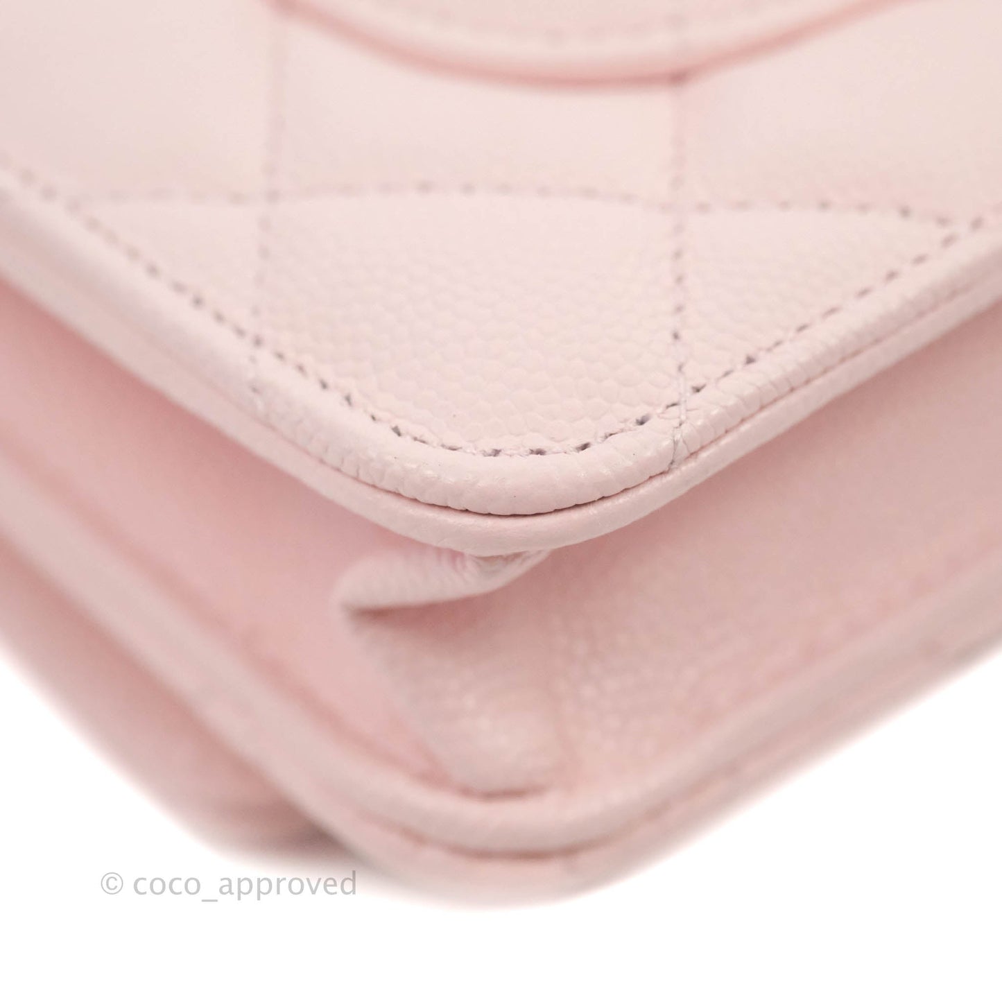 Chanel Quilted Classic Wallet on Chain WOC Light Pink Caviar Gold Hardware 22S