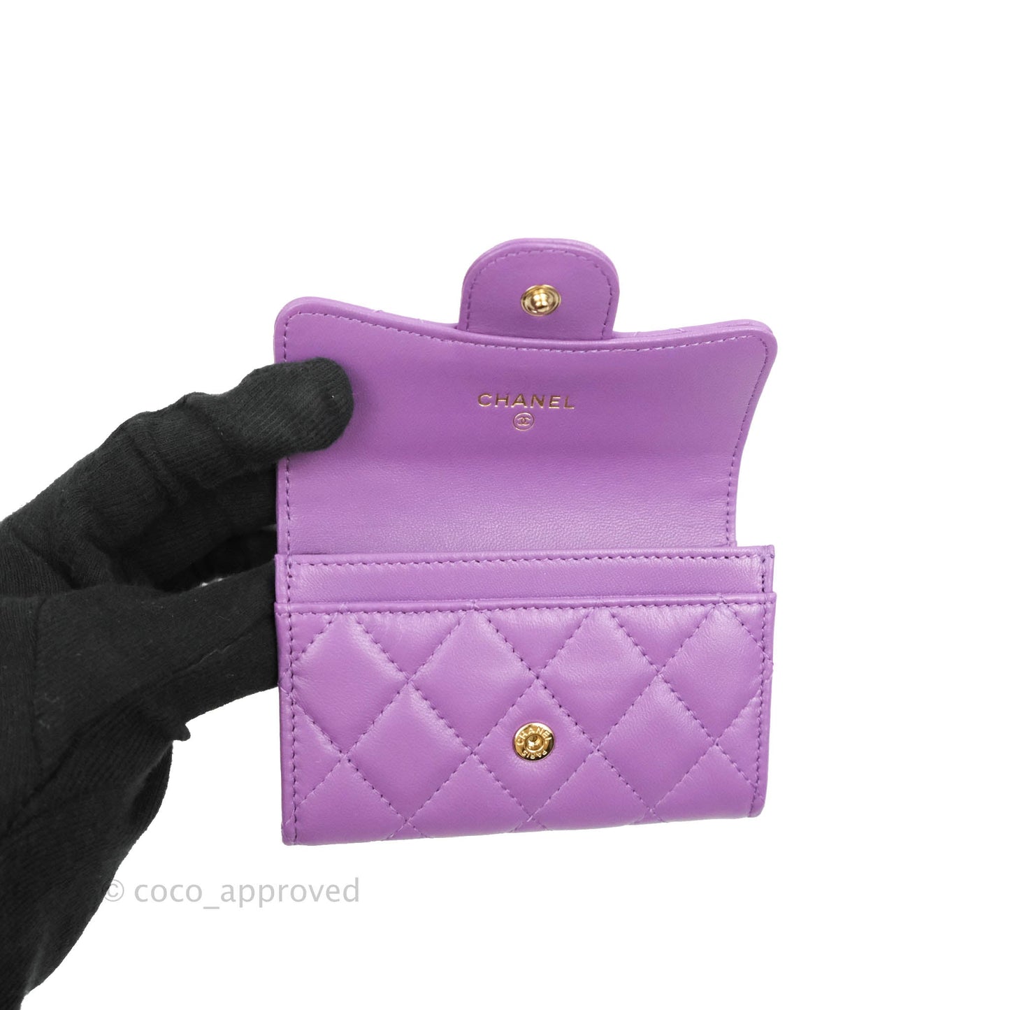 Chanel Quilted Flap Card Holder Purple Lambskin Gold Hardware