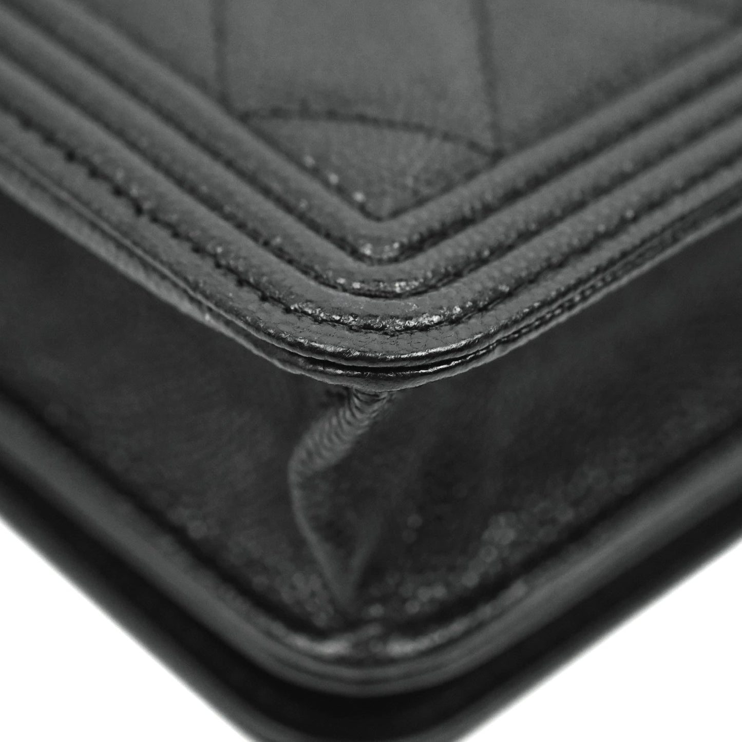 Chanel Quilted Boy Wallet on Chain WOC Black Caviar Aged Gold Hardware