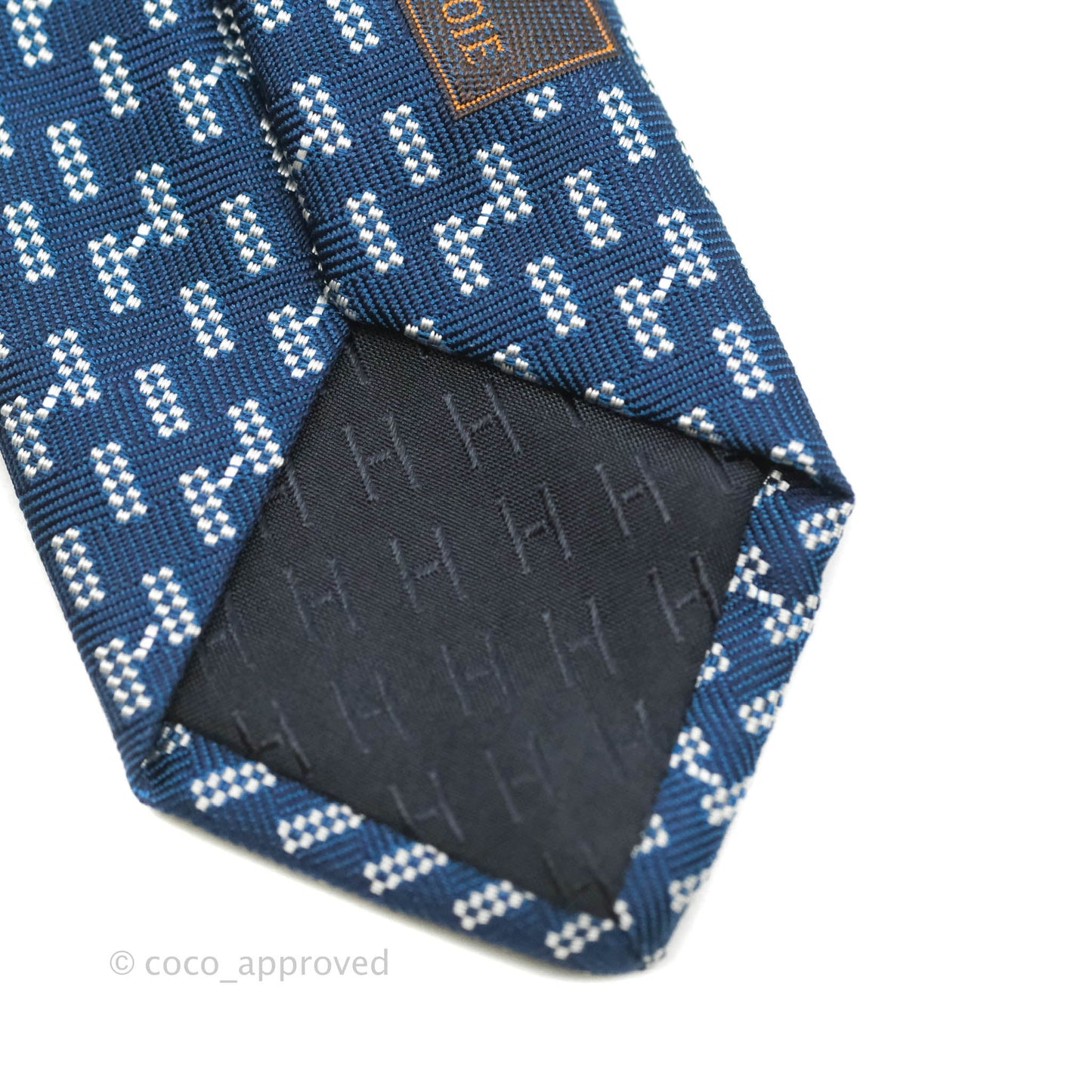 Hermès Lourde H Hippique White Marine Silk Tie