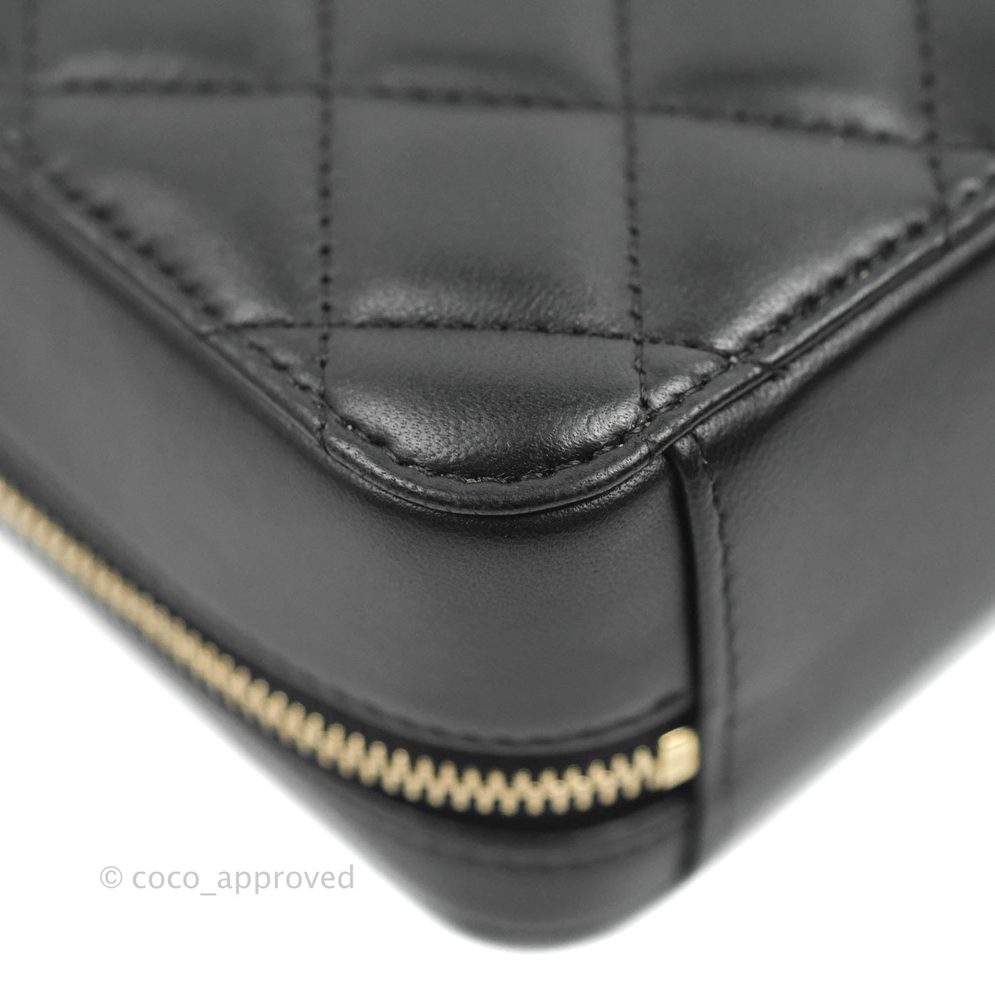 Chanel Mini Pearl Crush Quilted Camera Case Black Lambskin Aged Gold Hardware