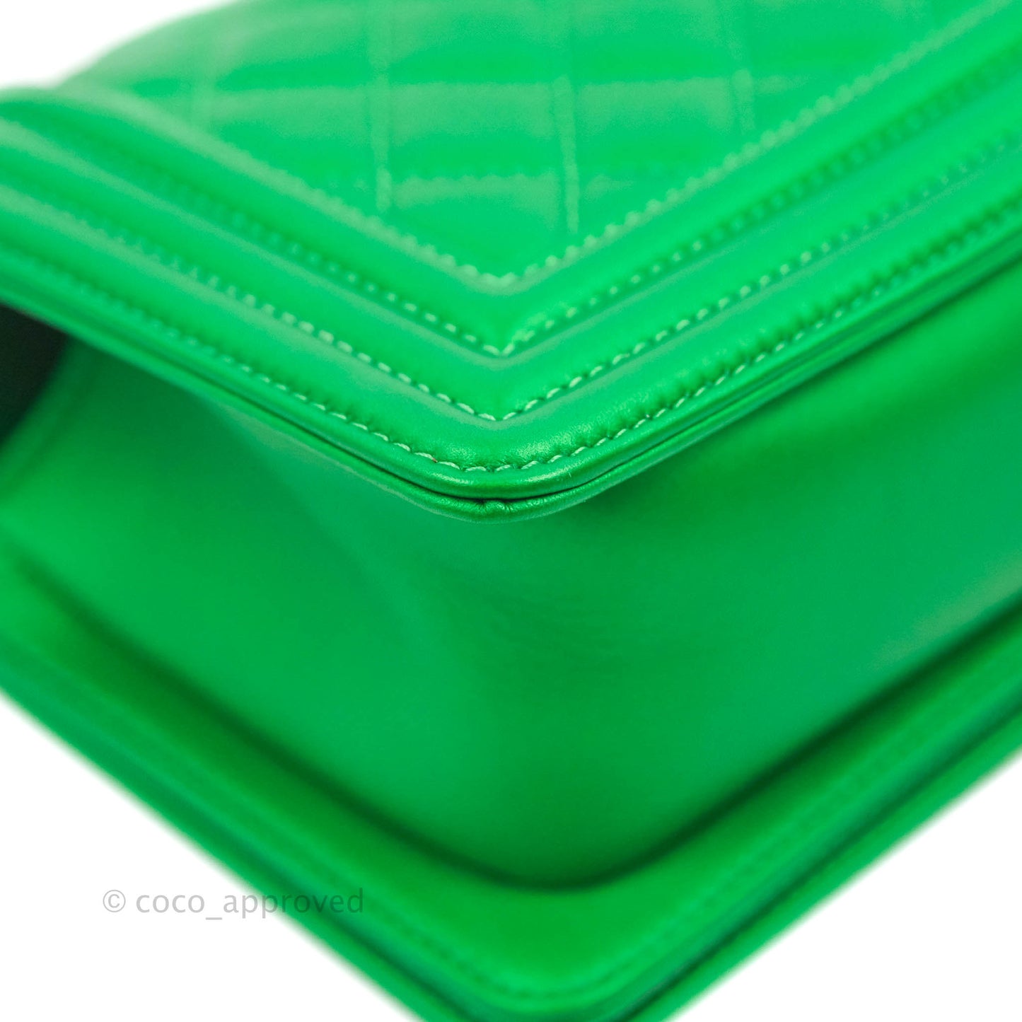 Chanel Small Boy Green Calfskin Ruthenium Hardware