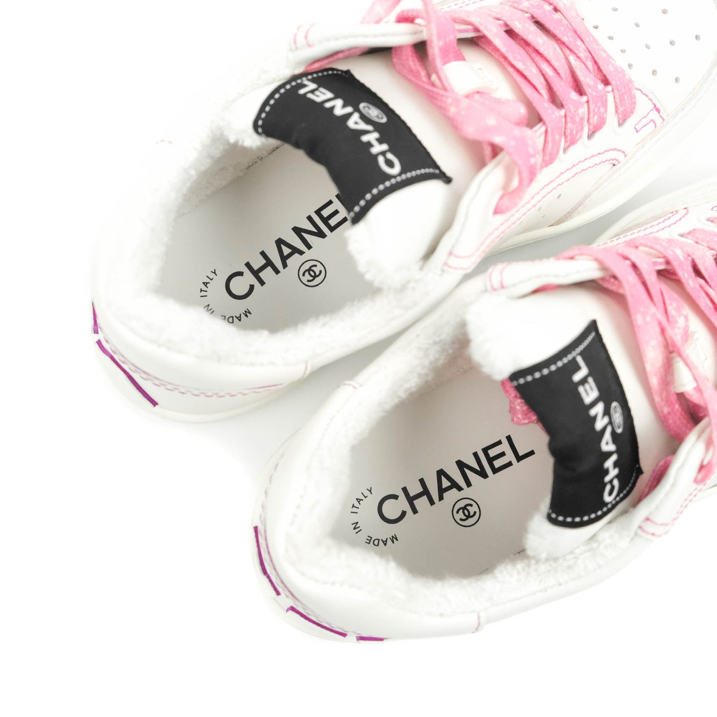 Chanel Calfskin Logo Sneakers White Pink Size 36.5