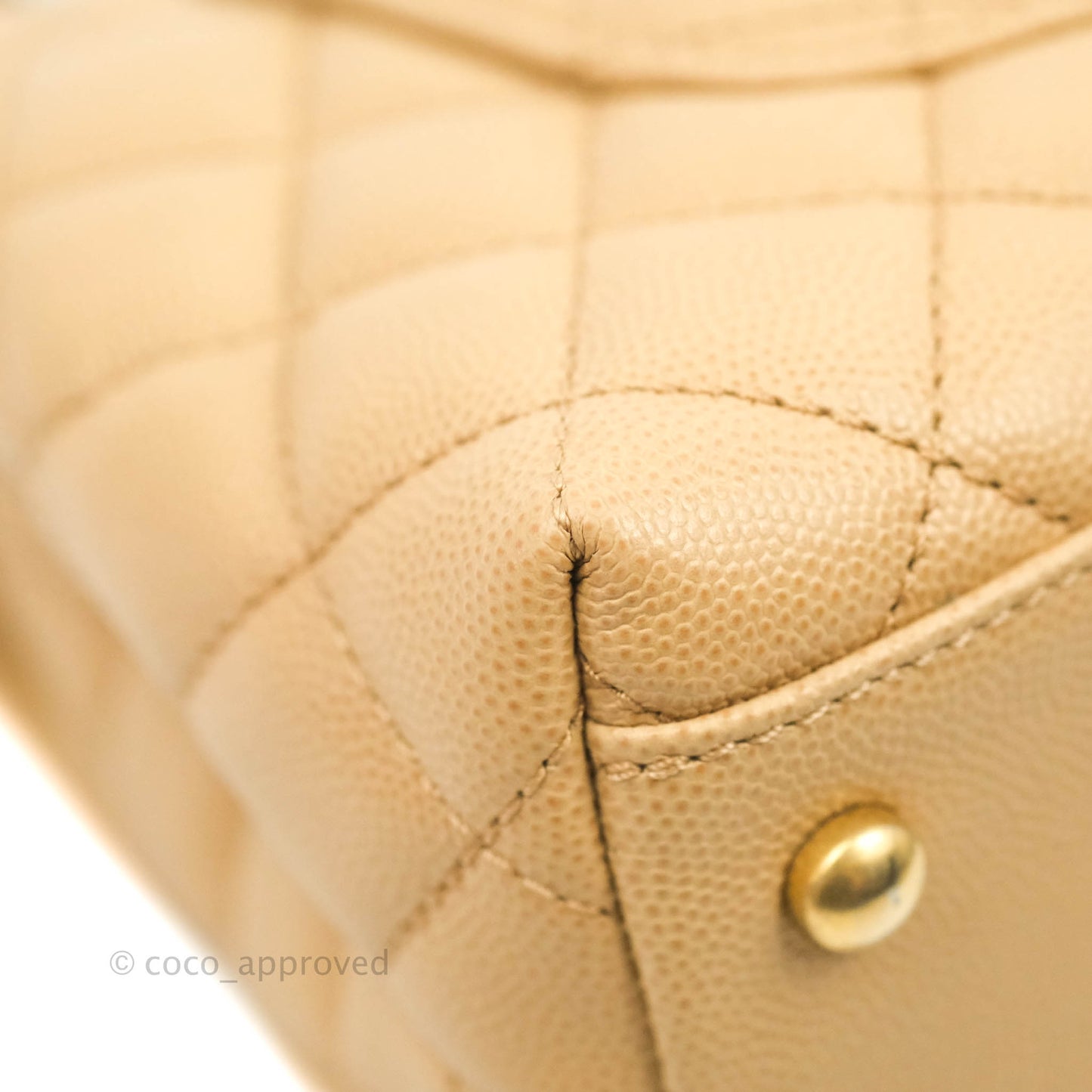 Chanel Small Coco Handle Quilted Beige Caviar Gold Hardware Lizard Embossed Handle