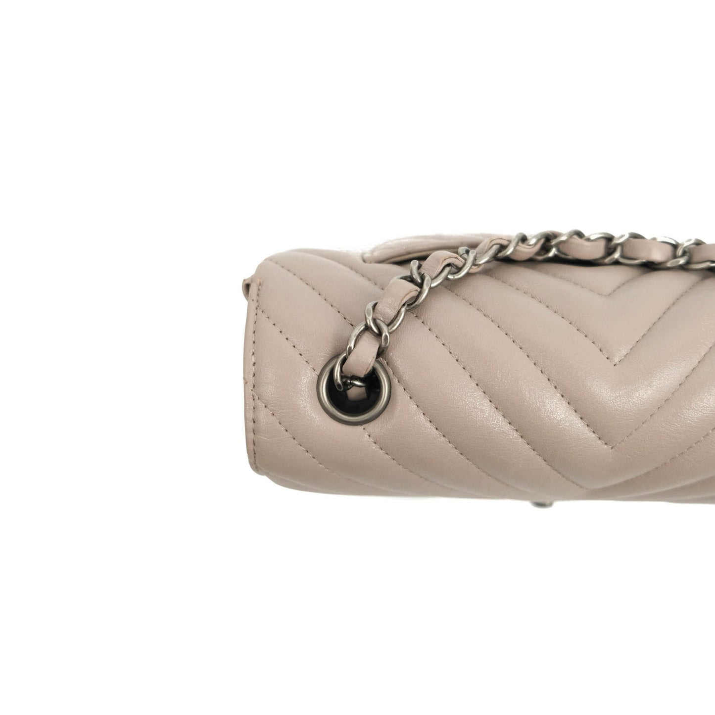 Chanel Chevron Mini Rectangular Flap Taupe Grey Calfskin Ruthenium Hardware 18B