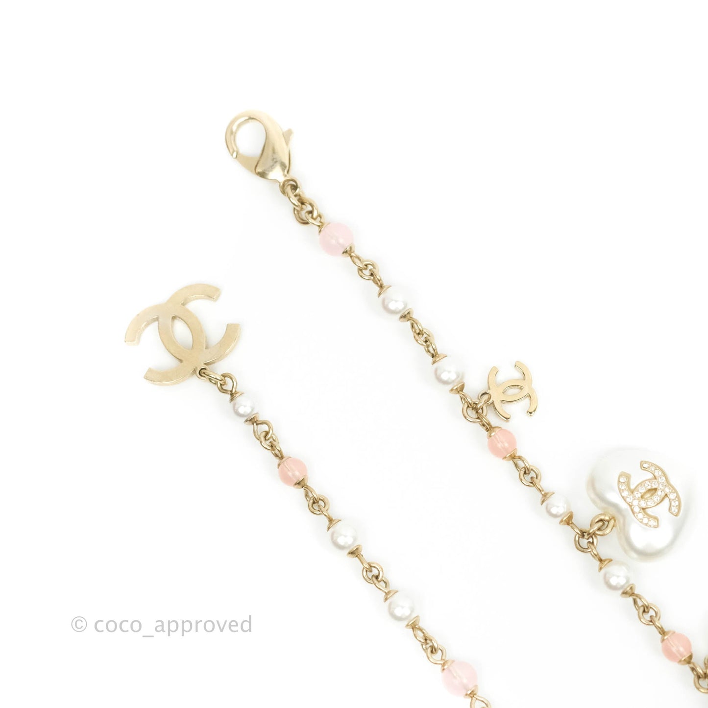 Chanel CC Crystal Pearl Heart Belt Gold Tone 21B