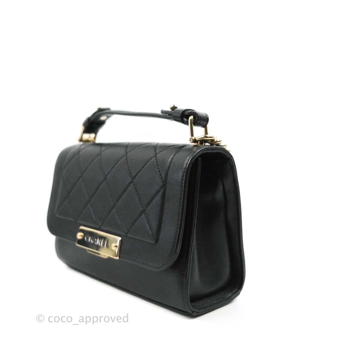 Chanel Quilted Small Label Click Flap Bag Black Grained Calfskin Gold Hardware