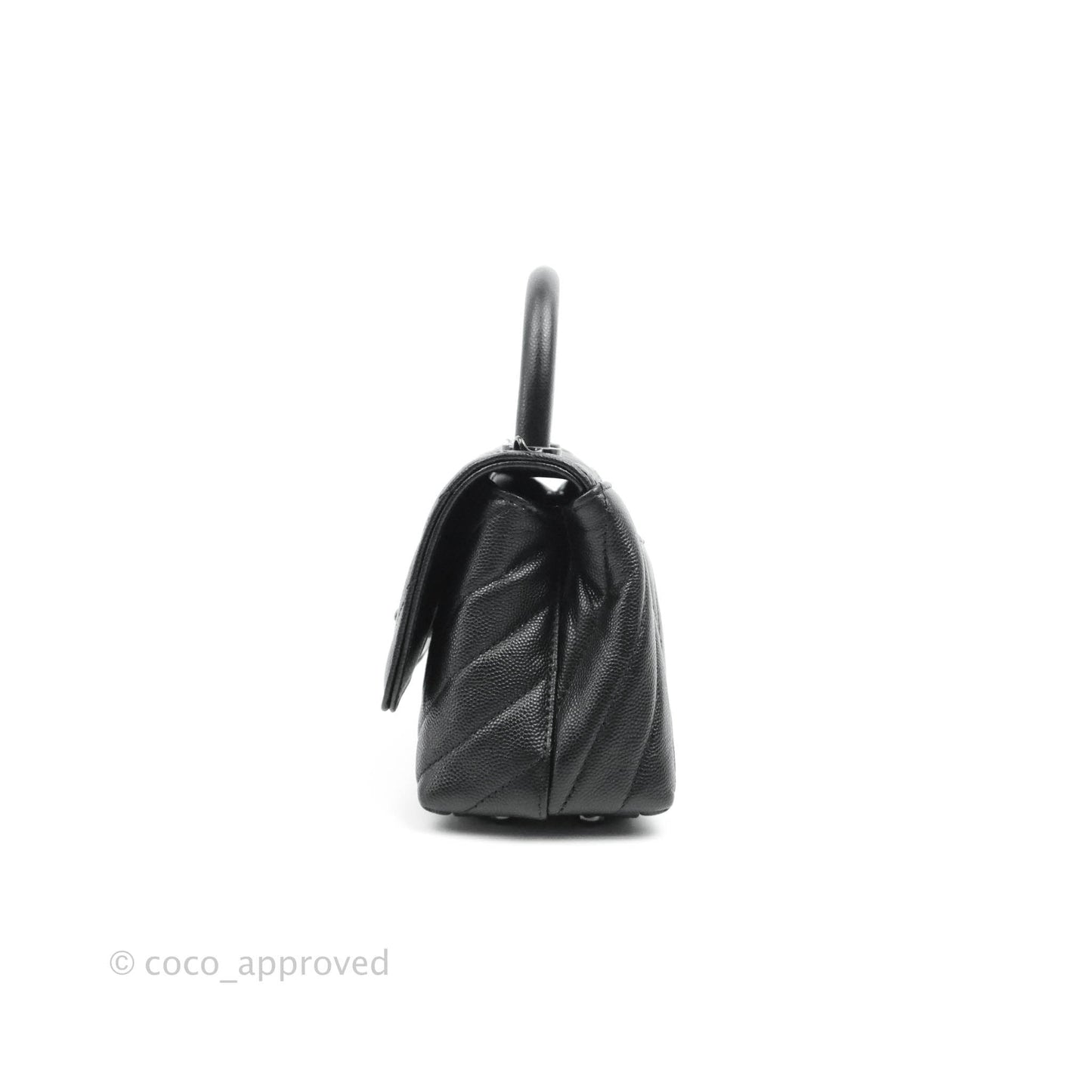 Chanel Mini Chevron Coco Handle Bag So Black Caviar
