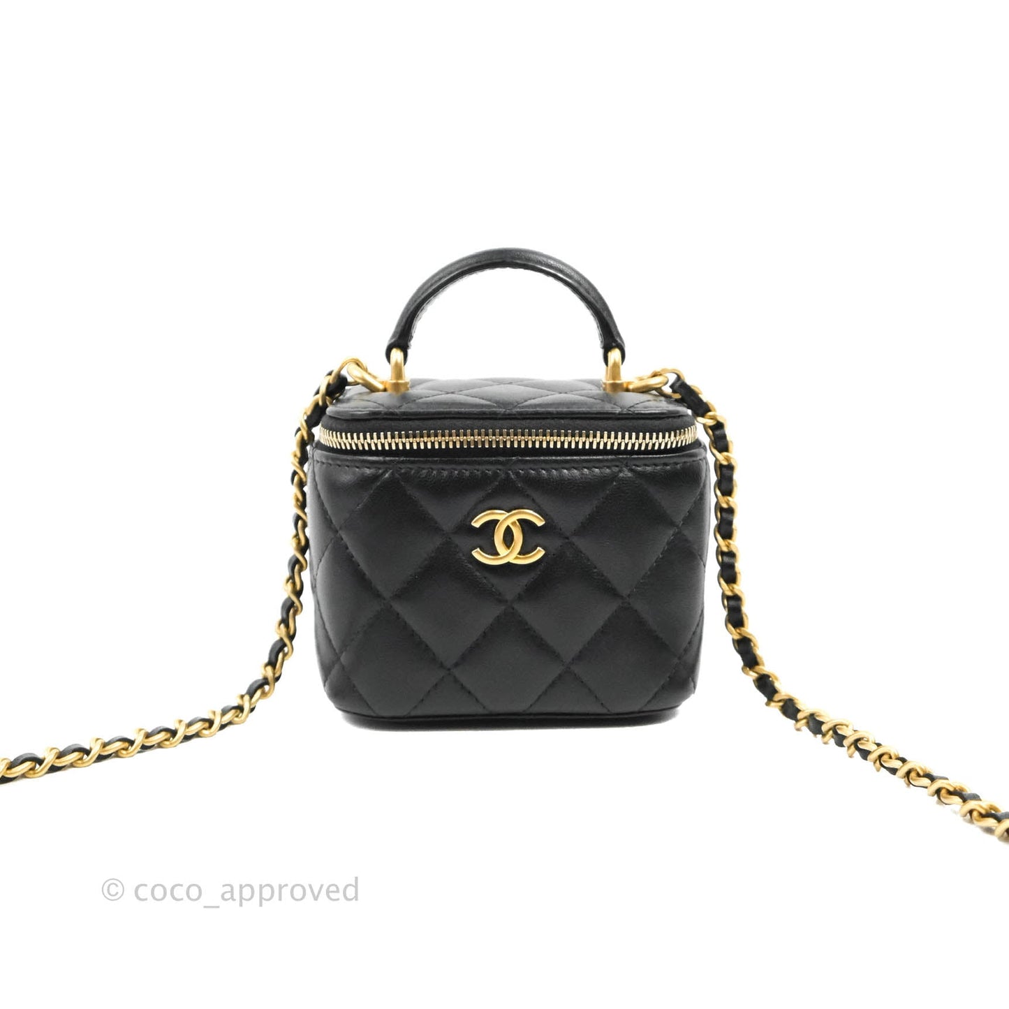 Chanel Mini Top Handle Vanity With Chain Black Lambskin Gold Hardware