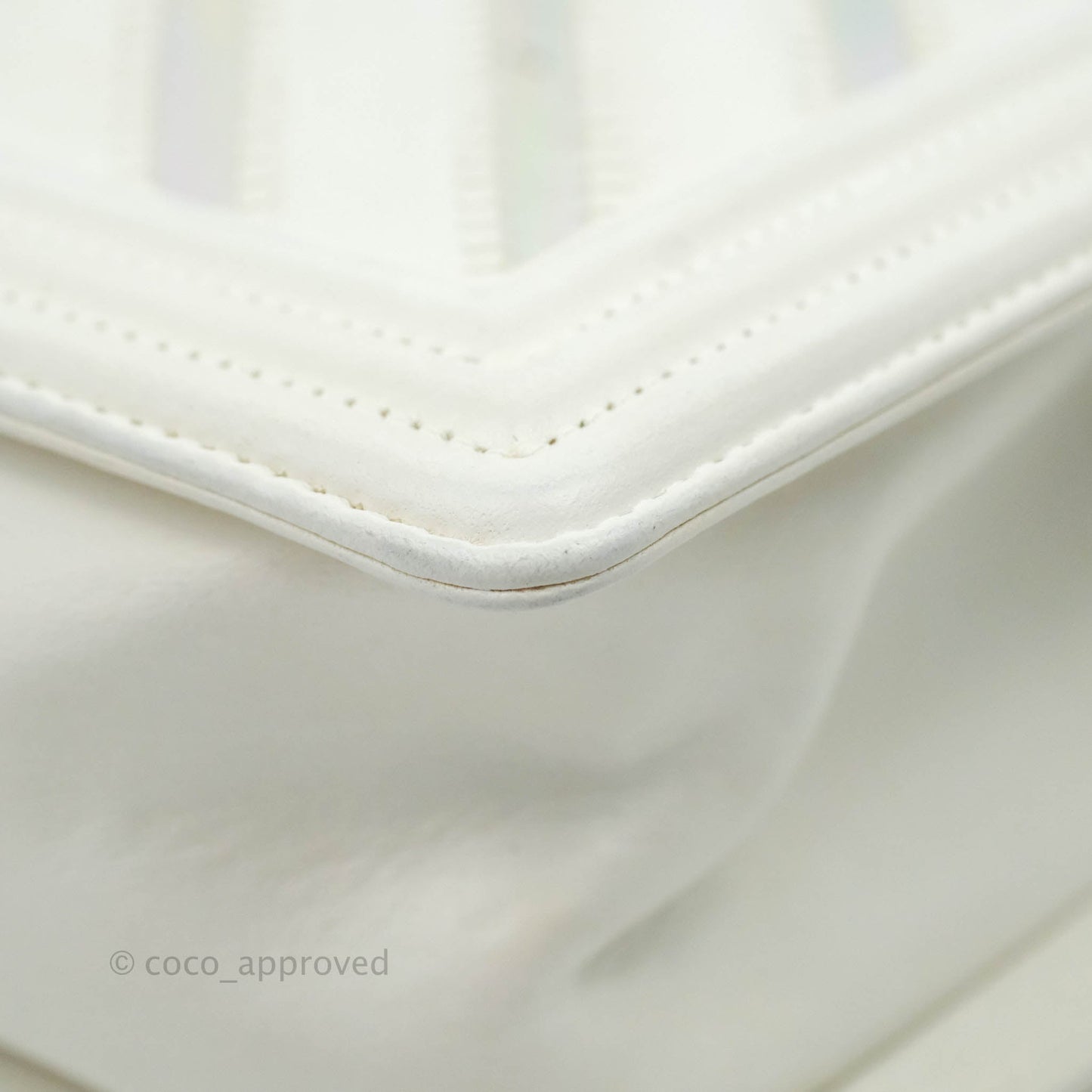 Chanel Quilted Medium Boy Flap Iridescent Chevron White Lambskin Silver Hardware