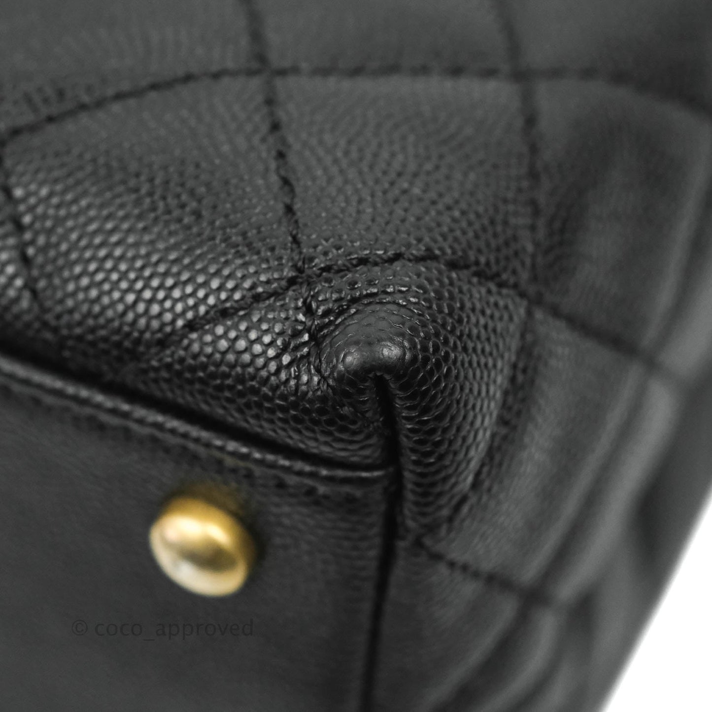 Chanel Medium Coco Handle Quilted Black Caviar Lizard Handle Gold Hardware