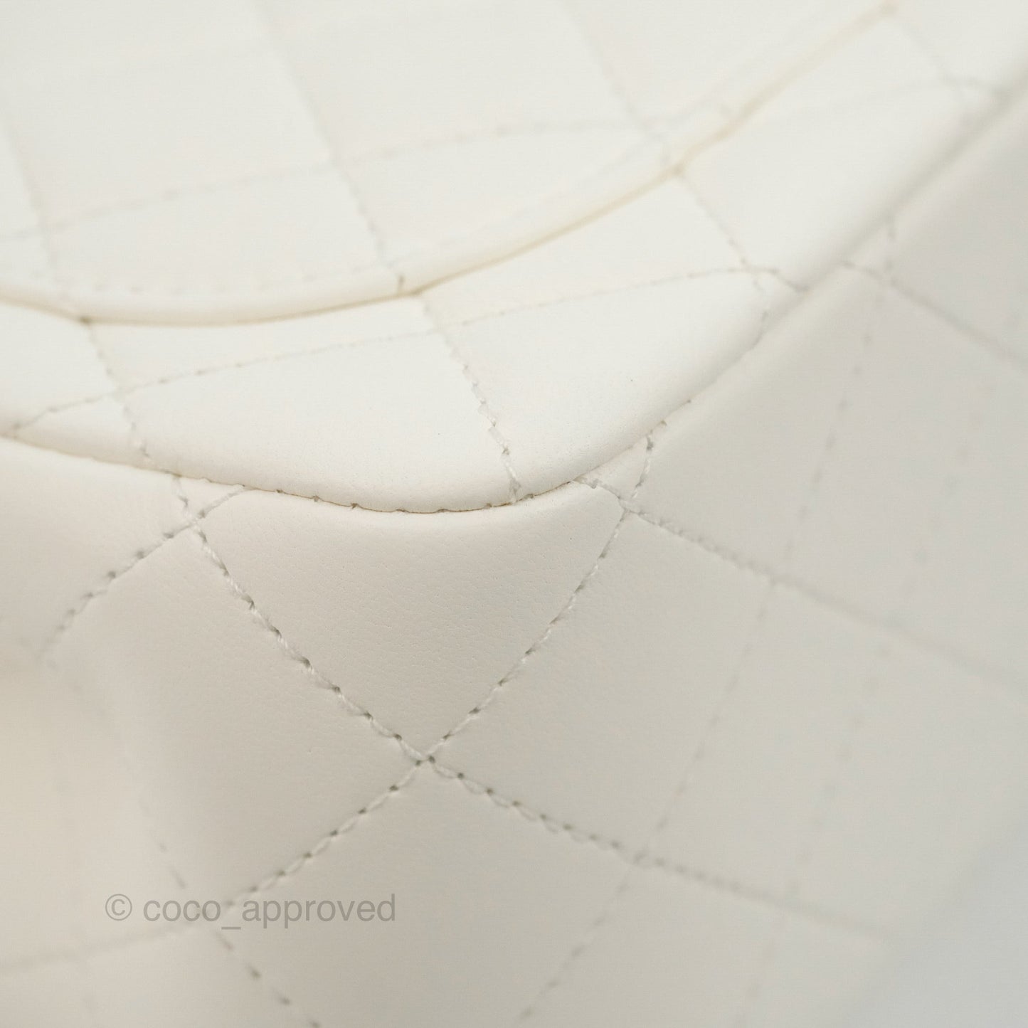 Chanel Mini Square Pearl Crush Quilted White Lambskin Aged Gold Hardware