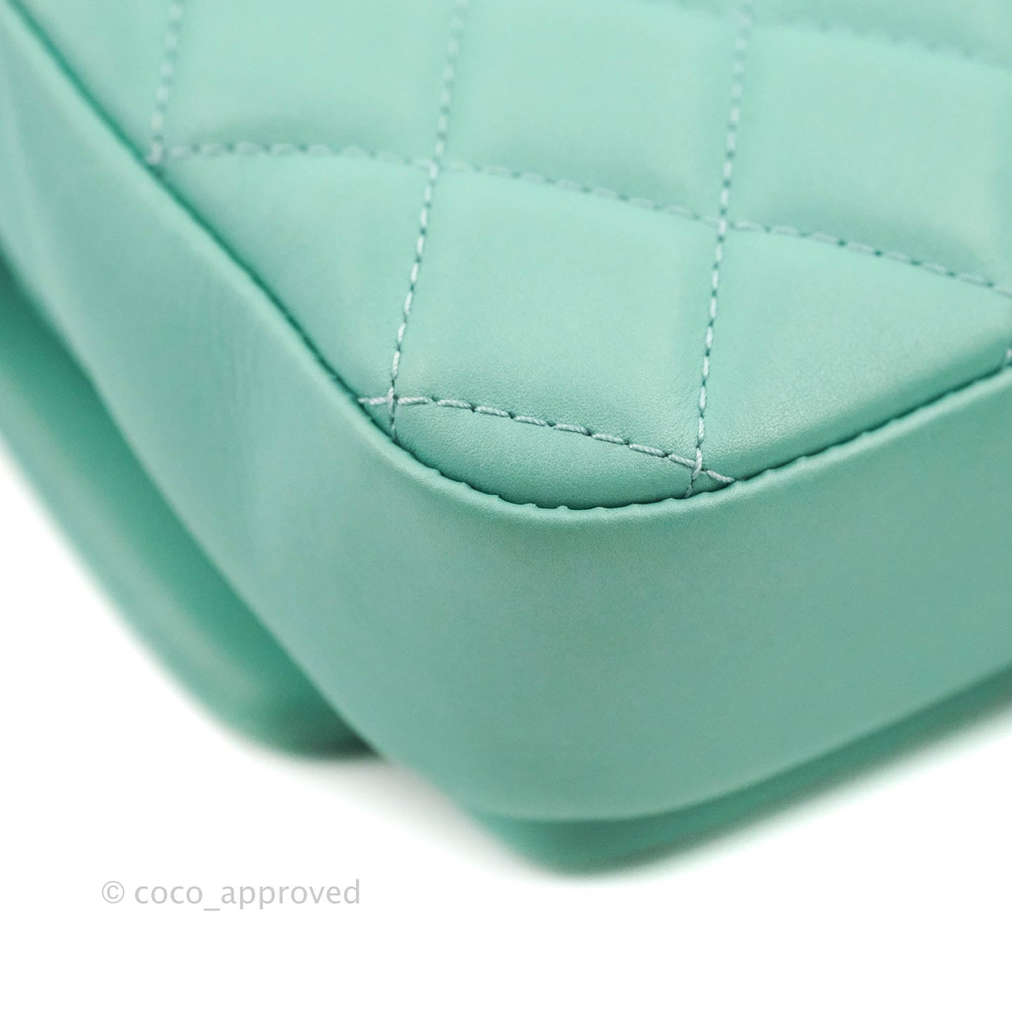 Chanel Quilted Small Day Trip Tiffany Blue Green Lambskin Aged Gold Hardware