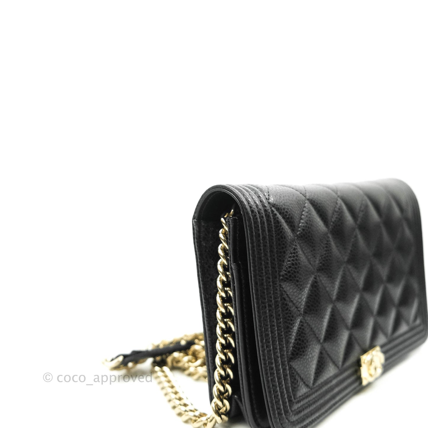 Chanel Quilted Boy Wallet on Chain WOC Black Caviar Gold Hardware