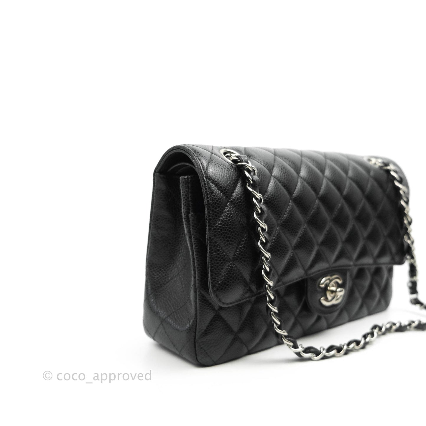 Chanel Classic Double Flap M/L Black Caviar Silver Hardware