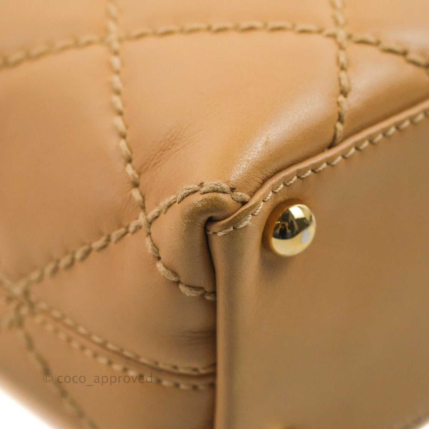 Chanel Vintage Quilted CC Tote Bag Beige Calfskin Gold Hardware