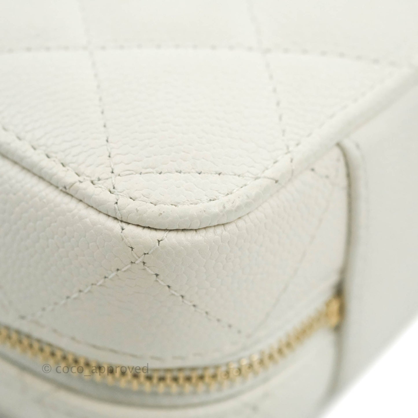 Chanel Quilted Top Handle Vanity White Caviar Gold Hardware