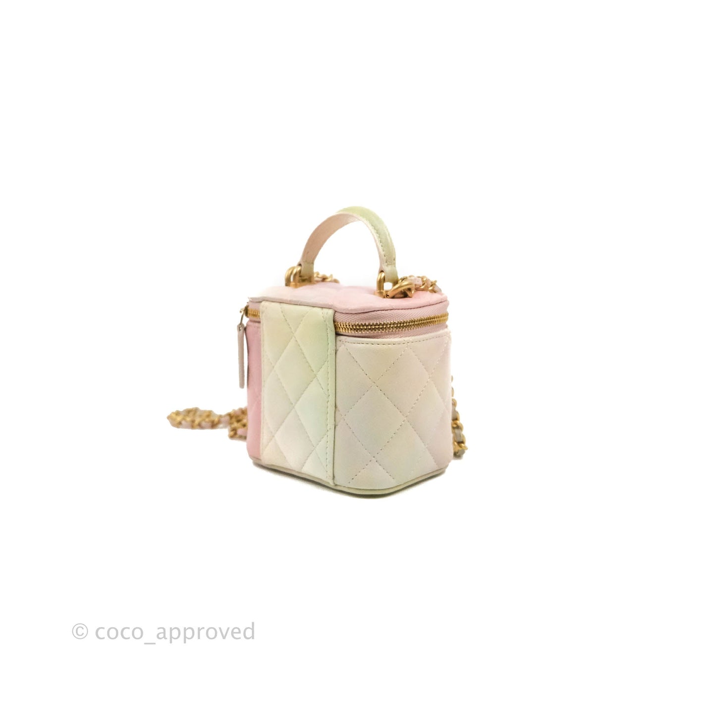 Chanel Mini Top Handle Vanity With Chain Rainbow Lambskin Aged Gold Hardware