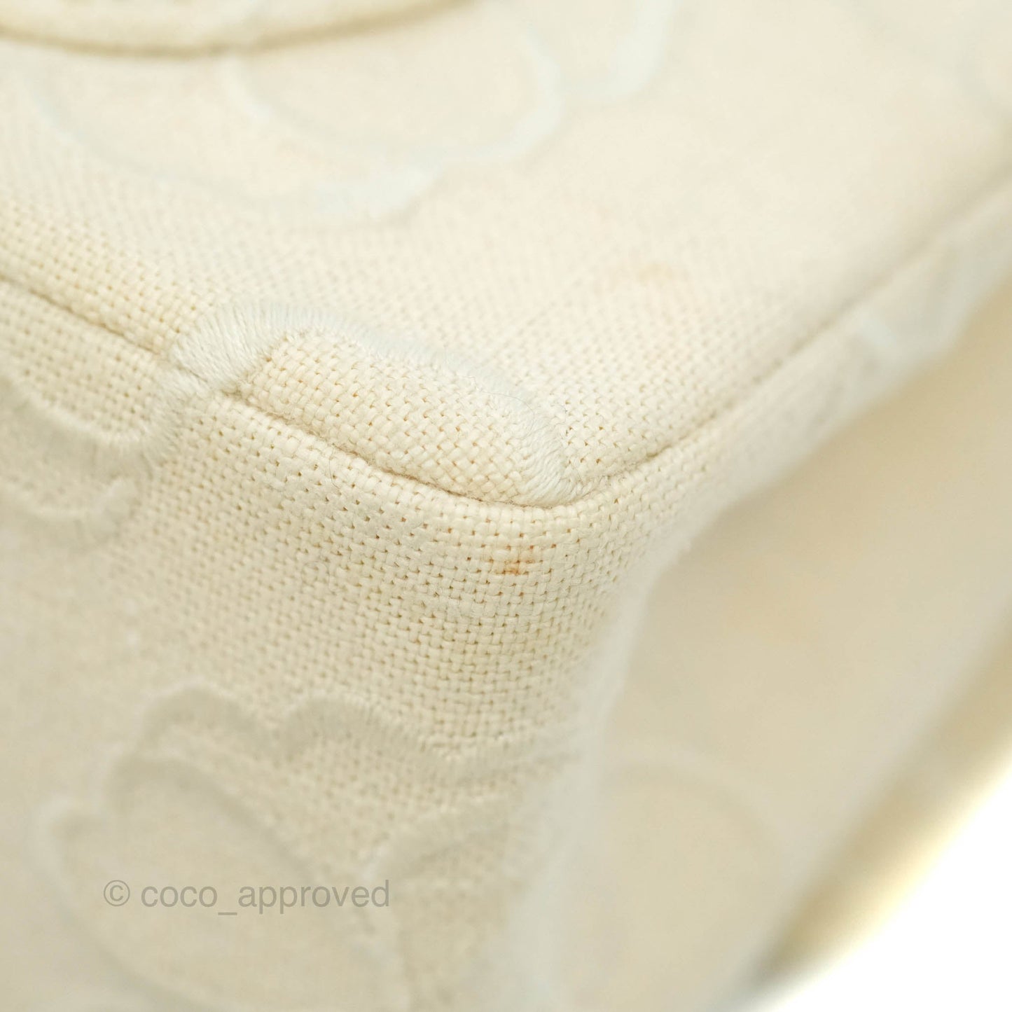 Chanel Small Flap Camellia Embroidered Ivory Beige Linen Canvas 24K Gold Hardware