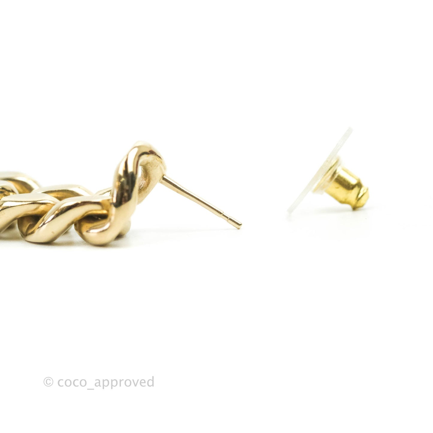 Chanel Chain CC Crystal Plate Drop Earrings Gold Tone 21C