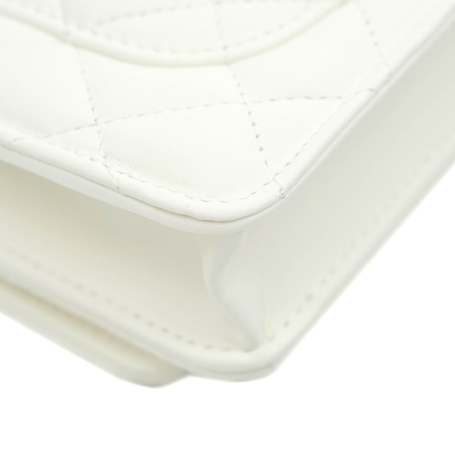 Chanel Quilted Pearl Crush Wallet on Chain WOC White Lambskin Aged Gold Hardware