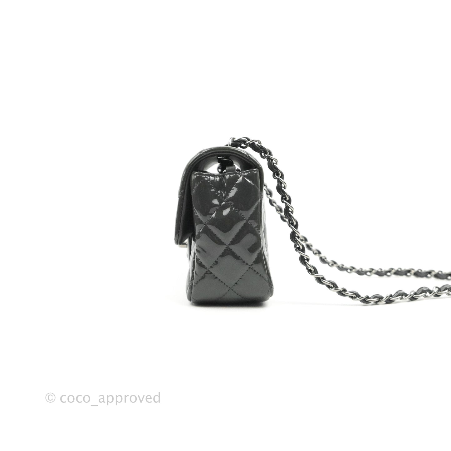 Chanel Quilted Mini Rectangular Dark Grey Patent Silver Hardware