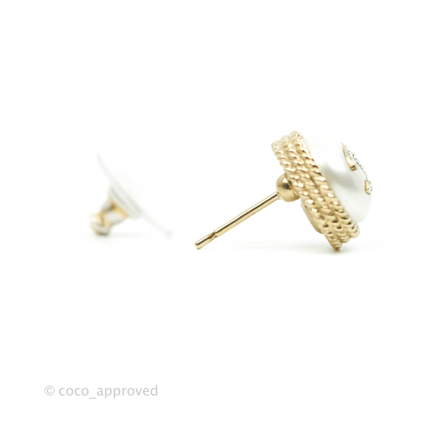 Chanel CC Crystal Round Earrings Gold Tone 21P