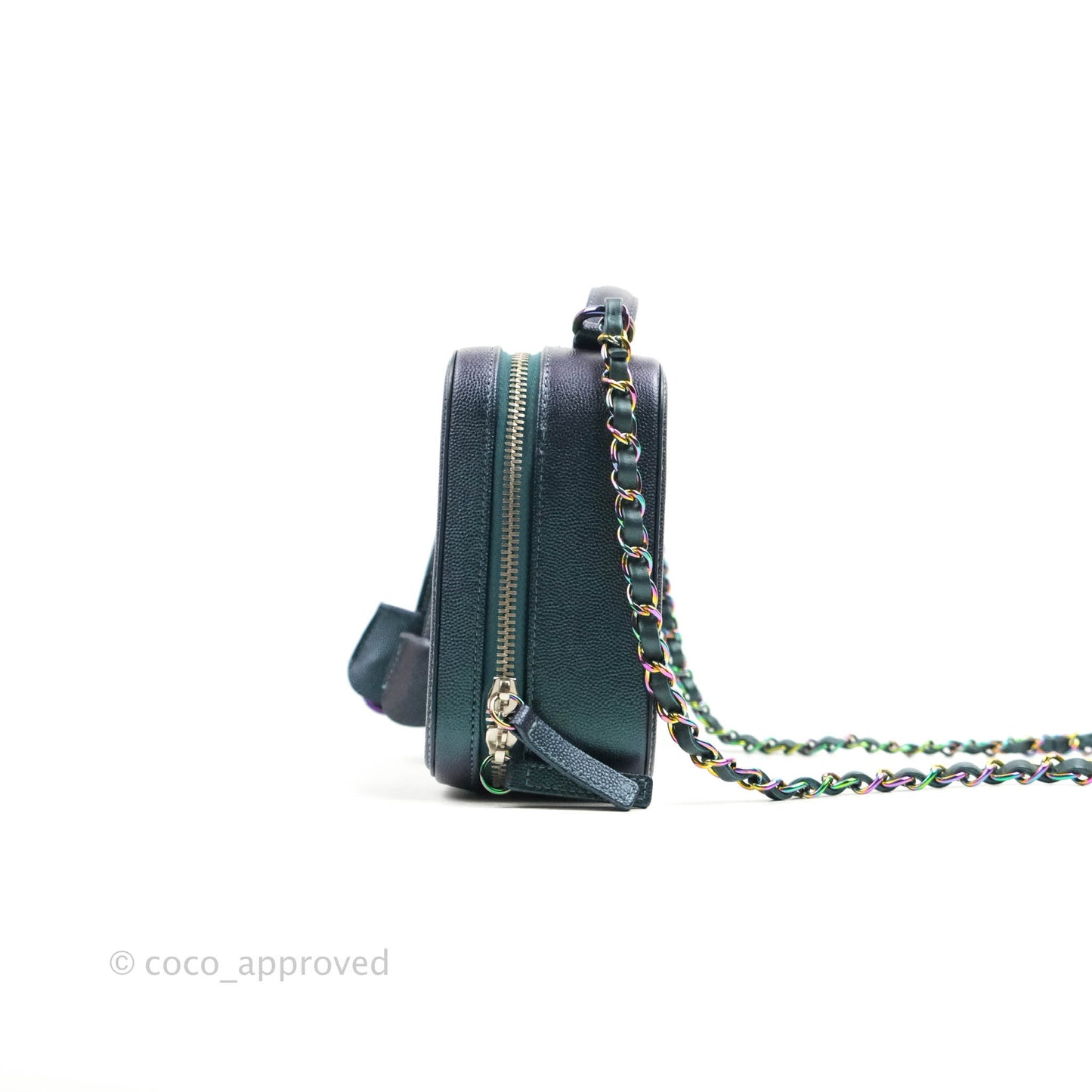 Chanel Quilted Medium CC Filigree Vanity Case Iridescent Dark Turquoise Caviar Rainbow Hardware