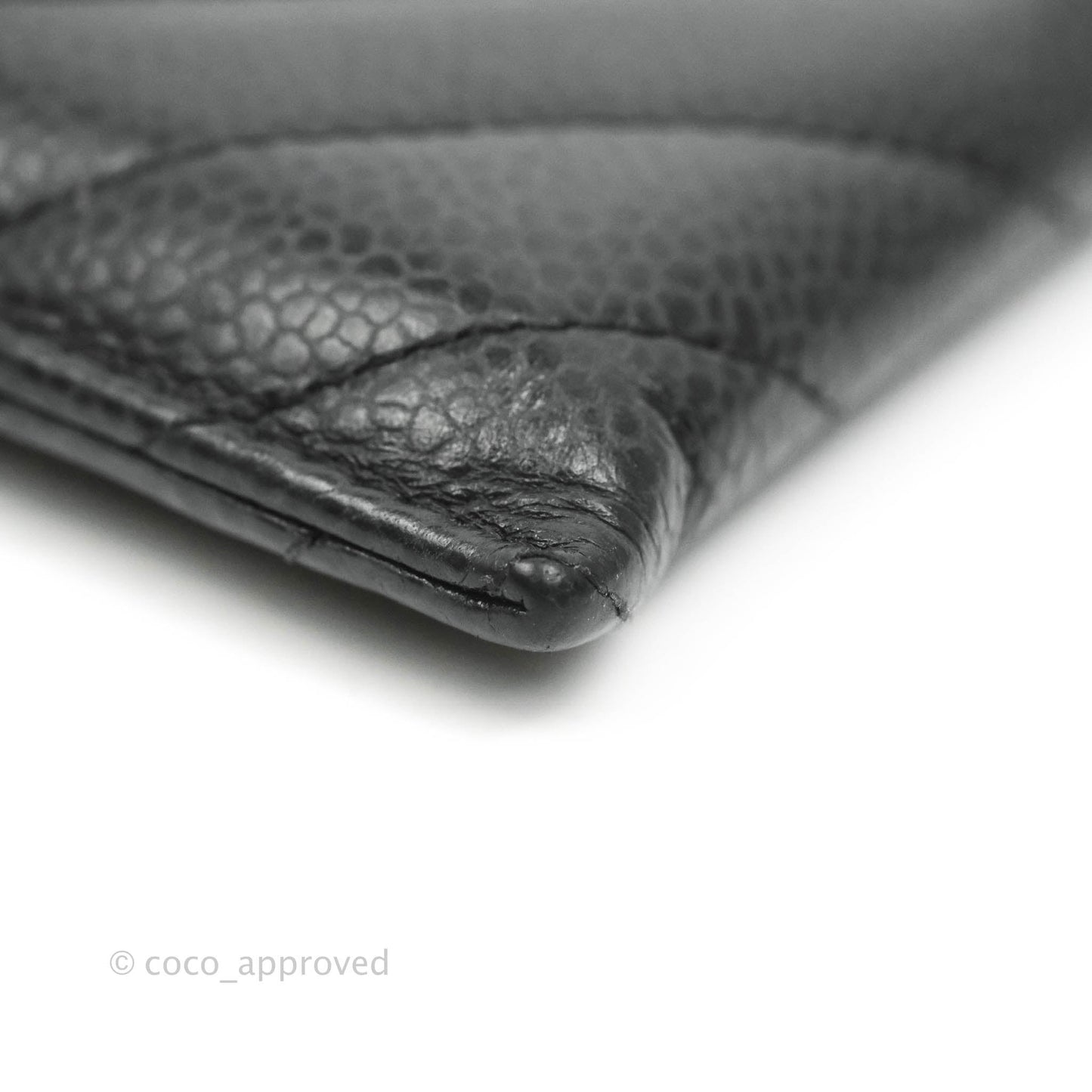 Chanel Classic Chevron Flat Card Holder Black Caviar Silver Hardware