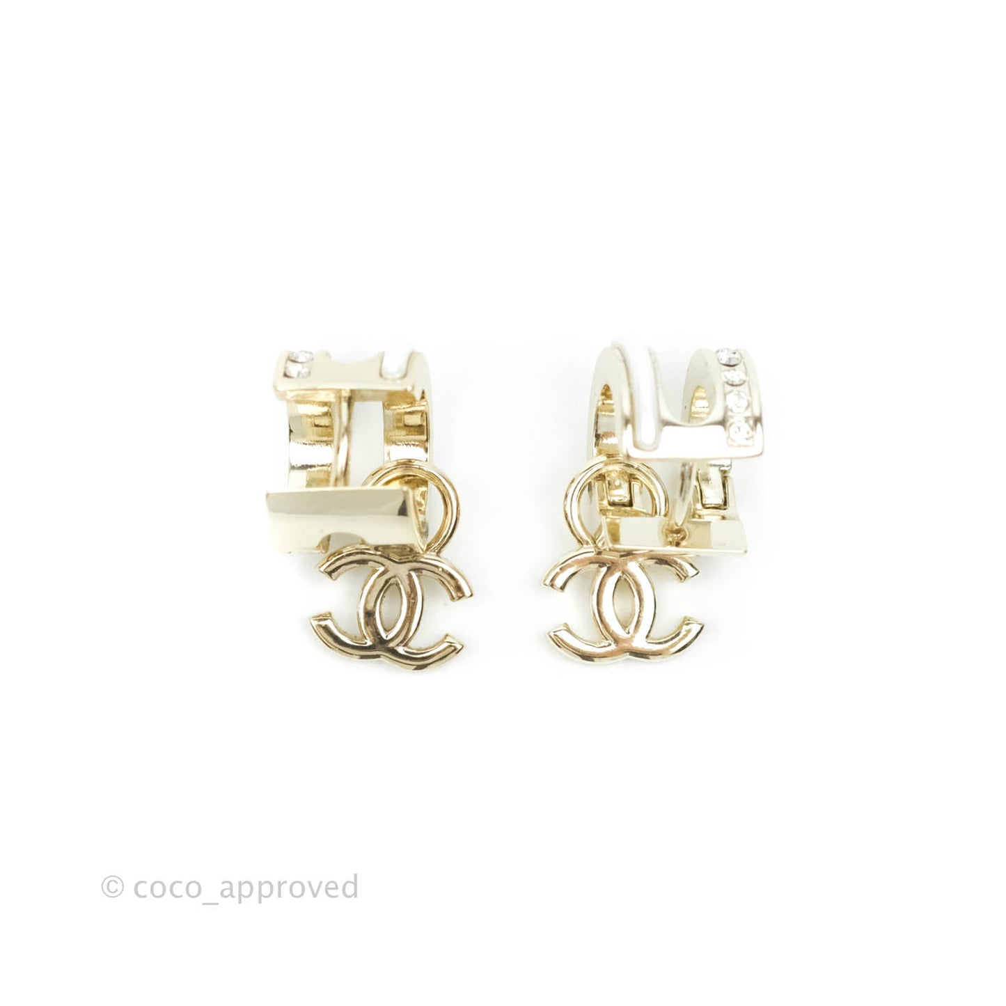 Chanel CC Crystal Earrings Gold Tone